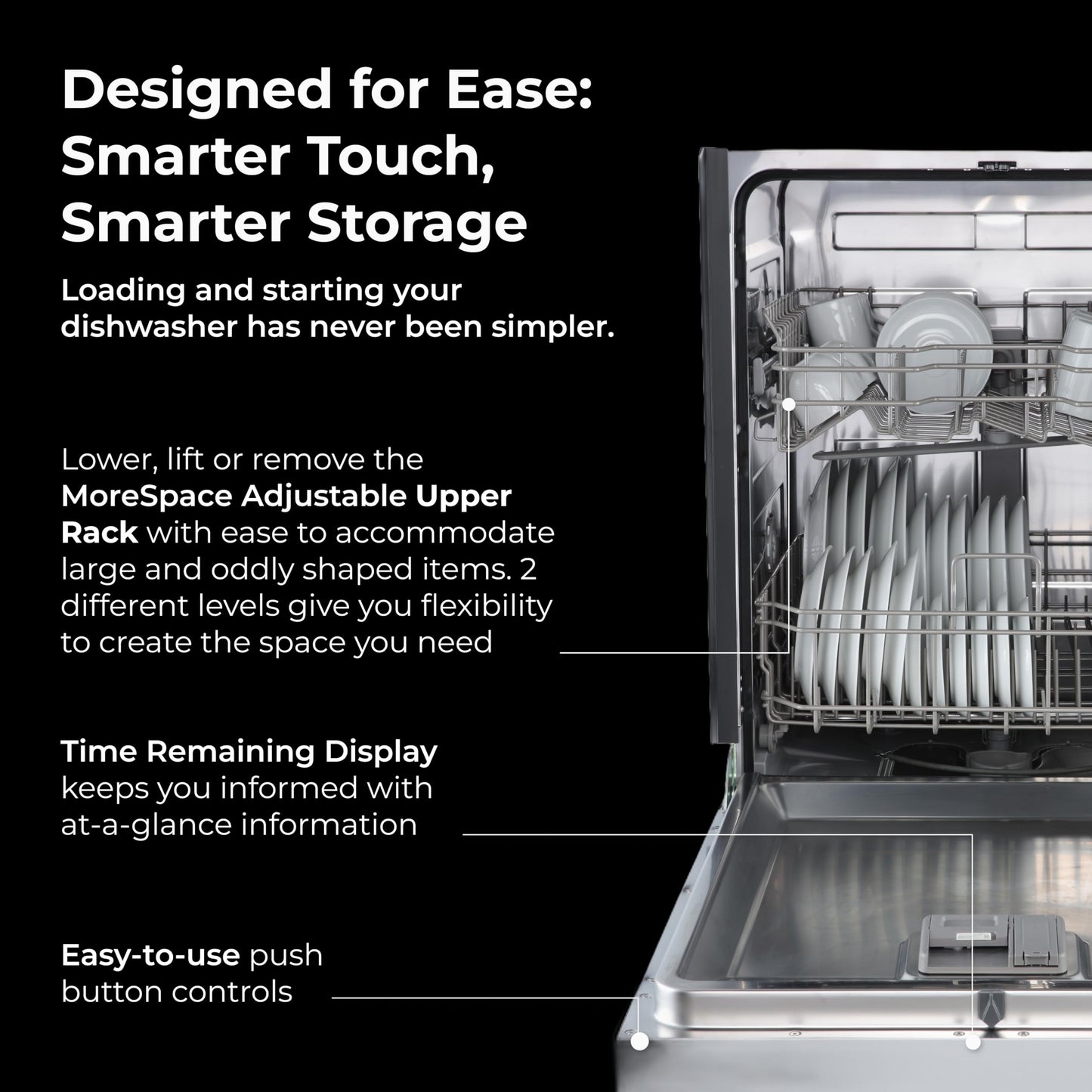 Kenmore 24" Premium Hybrid Tub Dishwasher - UltraWash, MoreSpace Adjustable Rack, High Temp & SmartWash - 12 Place Settings - 54 DBA - ENERGY STAR Certified - Fingerprint Resistant Stainless Steel