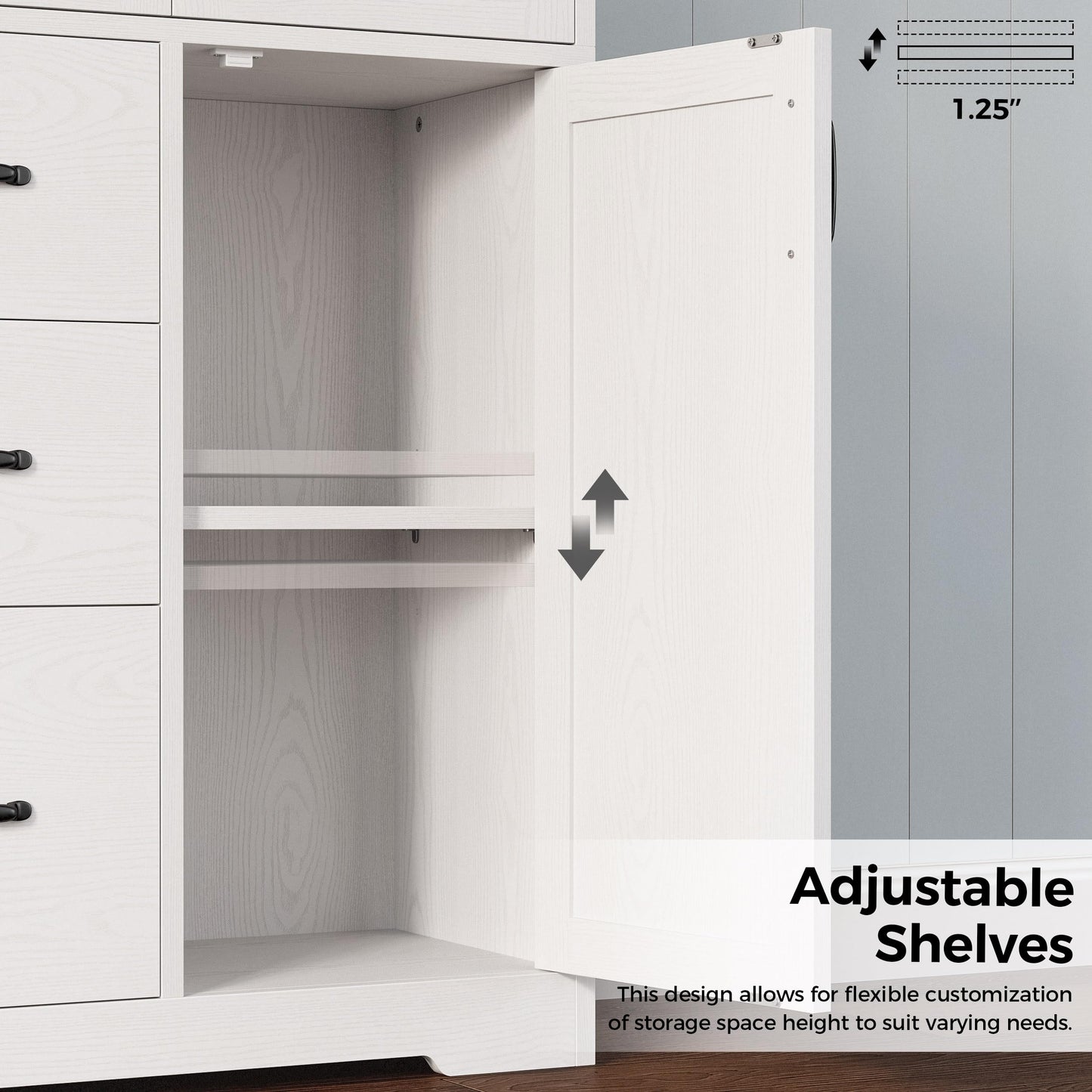 IRONCK Pantry Cabinet, 67.5 inch Tall Storage Cabinet with 3 Doors & Drawers, Farmhouse Kitchen Cabinet with Adjustable Shelves, 5 Tier Freestanding Cupboard for Kitchen, White