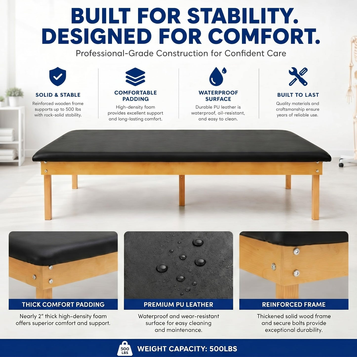 AceOrbit Physical Therapy Table Low Exercise Table 72 x 53 x 18 Inch Wide Portable Massage Physical Massage Tables with Mat Treatment Equipment for Home, Bariatric, Seniors Exercise, Fitness, Pilates