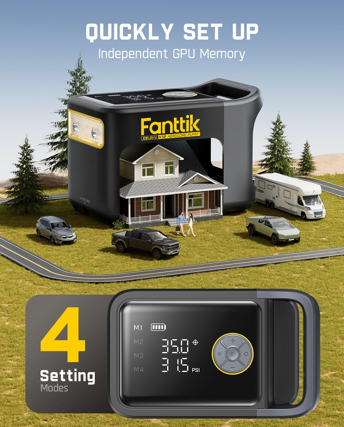Fanttik X9 Ultra Portable Tire Inflator for Pickup Truck, RV | 3-in-1 Air Pump, Power Station, Flashlight | 6X Faster Inflator with Digital Gauge | Air Compressor for Light Truck, SUV, Compact Car