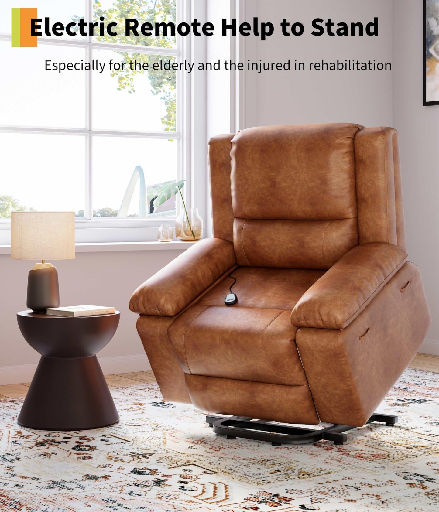 GarveeHome Oversized Wide Power Lift Recliner Chair - Heat and Massage, Adjustable Back and Legs, PU Leather Electric Lift Chair Designed for the Elderly and People with Mobility impaired