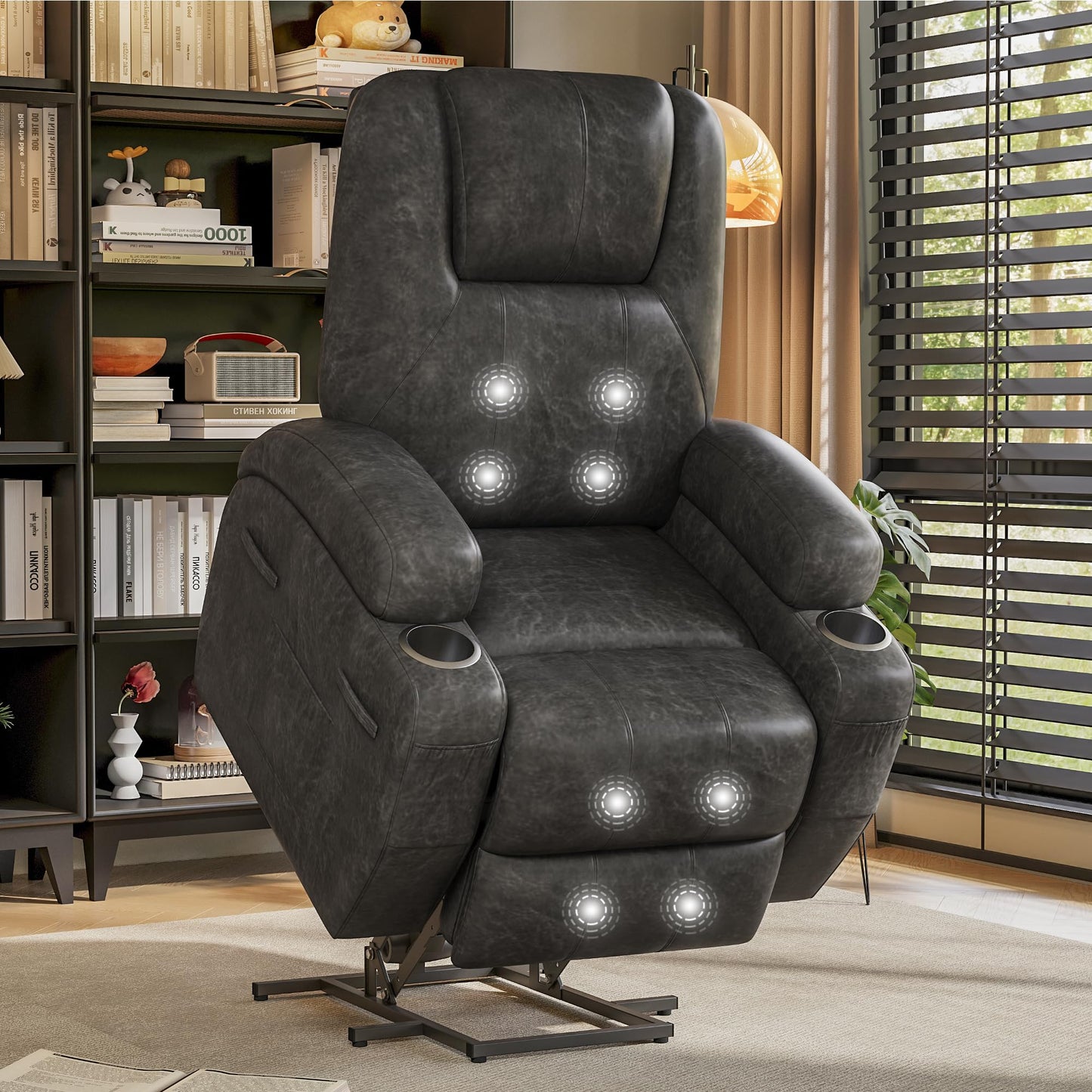 Flamaker Power Lift Recliner Chair Electric Lift Recliner for Elderly Power Lift Recliner Chair with Cup Holders Side Pockets for Living Room (Leathaire, Light Black)