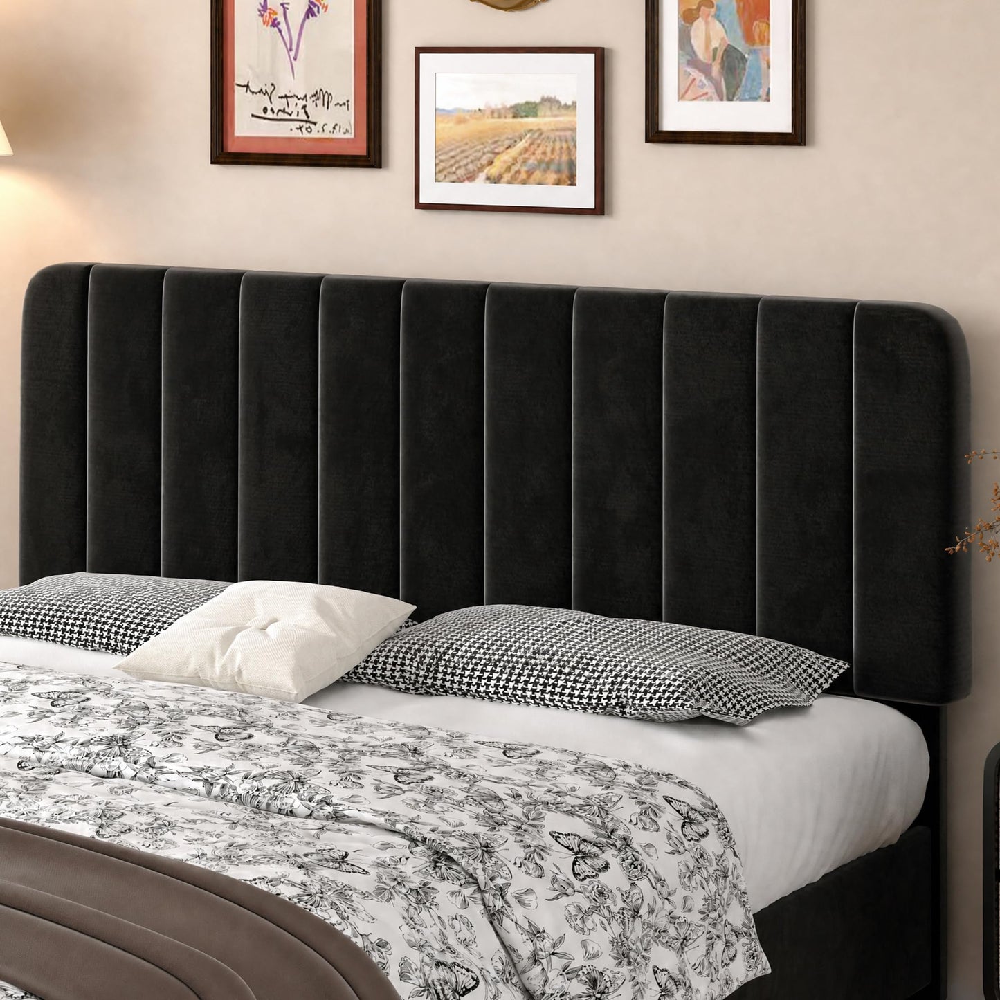 VECELO Full Size Upholstered Bed Frame with 4 Drawers and Headboard, Velvet Platform Storage Bedframe, Wooden Slats Support, No Box Spring Needed,Black