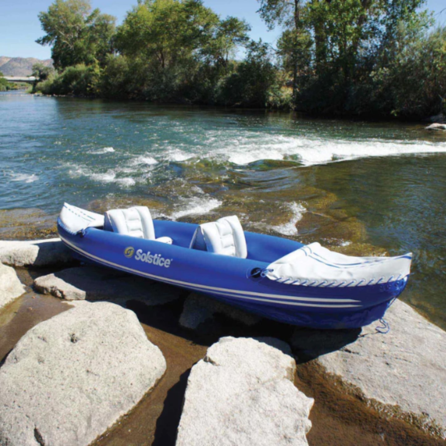 SOLSTICE Inflatable Kayak Boat – Durable, Portable & Adventure-Ready, Heavy Duty PVC – 2 Blow Up Seats & Spray Skirt, 1-2 Person Tandem, Rogue, Blue, 10'6"
