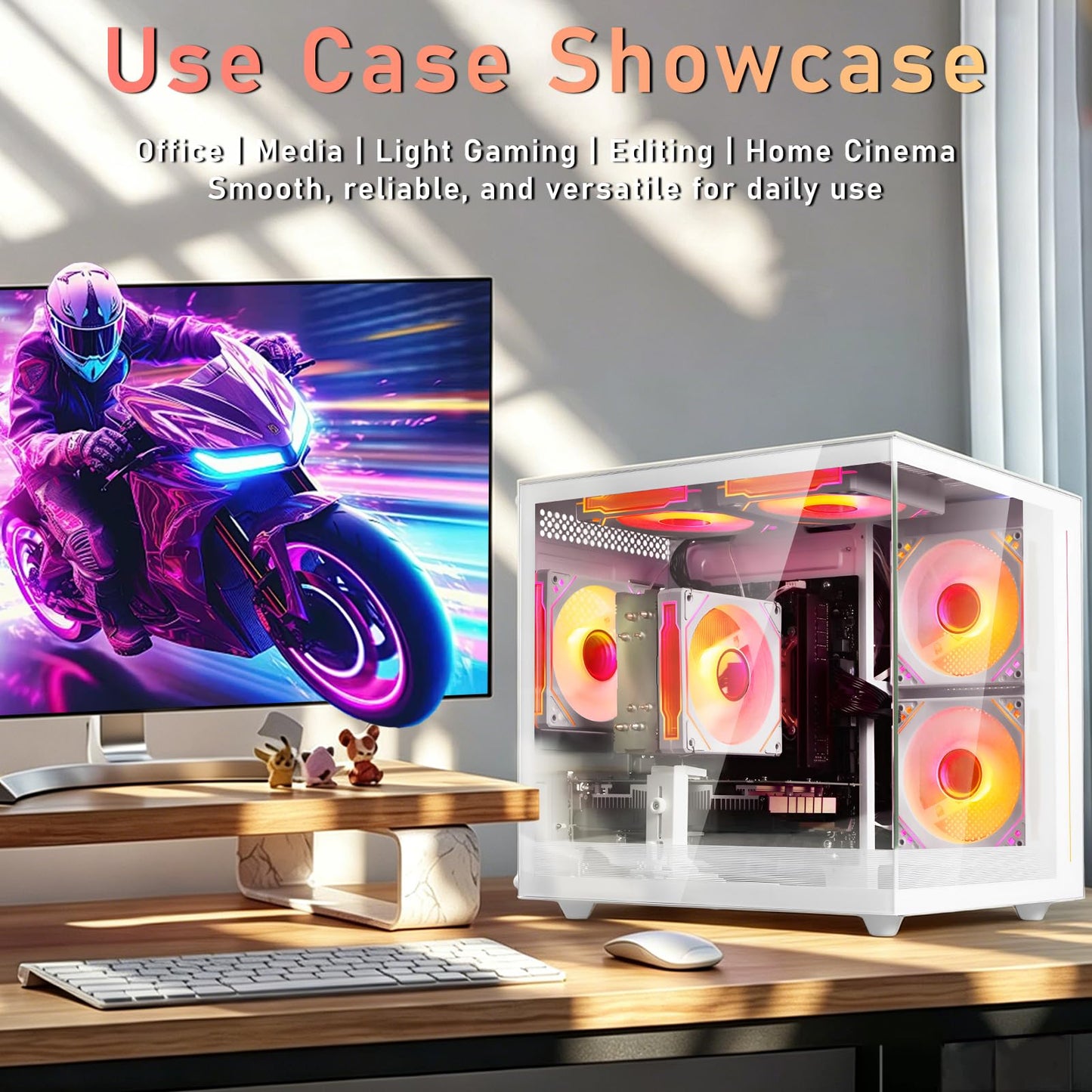 suevery Pre Built Gaming PC | M.2 NVMe 512G SSD | Radeon 4G Graphics Card | DDR4 16G RAM | AMD Ryzen5 6Cores 3.6G Up to 4.1G | Wi-Fi6 White Tower Gamer Desk top Computer