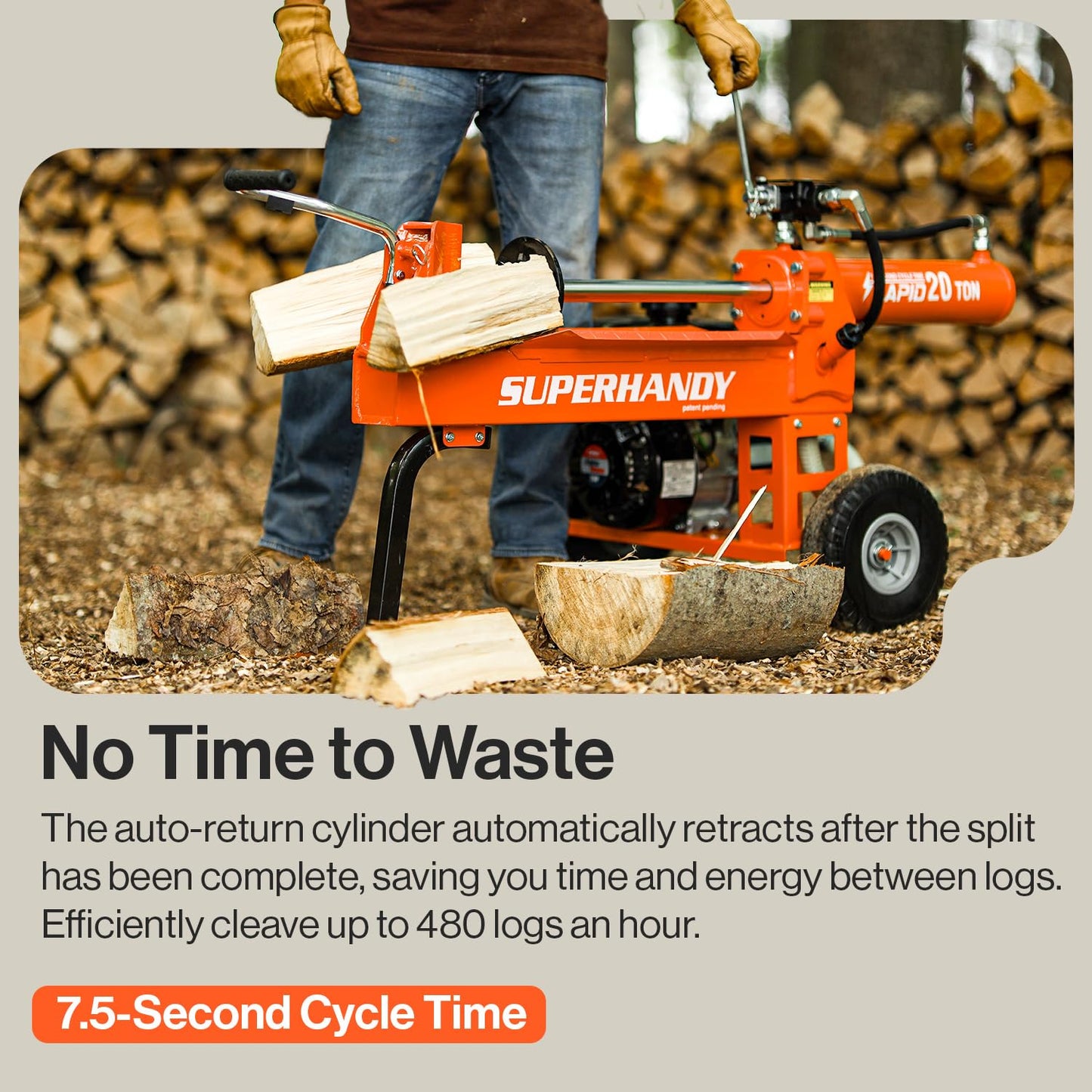 SuperHandy Log Splitter, 20 Ton, Gas Powered 7 HP Engine, Automatic Wood Splitting Wedge Machine, Commercial Quality for Fireplace Burning firewood Supply