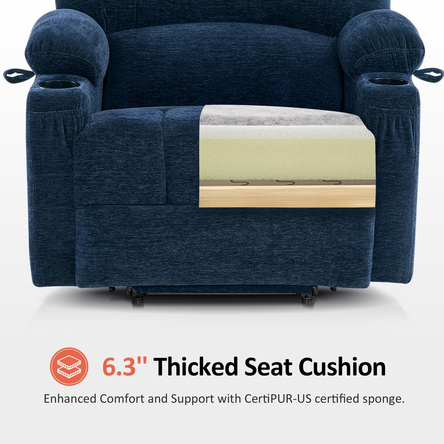 MCombo Power Lift Recliner Chair for Elderly, Lift Chair with Heat and Massage, Extra Wide Lift Recliner for Big People, Fabric R7096 (Medium-Wide, Navy Blue)