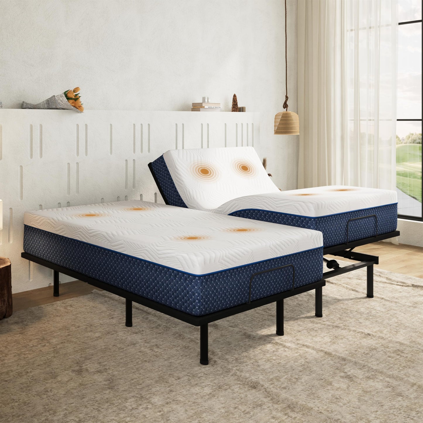 Emerspring Split King Adjustable Bed Frame + 10 Inch Gel Memory Foam Mattress,Wireless Remote and Massage & Head and Foot Incline,CertiPUR-US Certified & Fiberglass Free,Zero Gravity