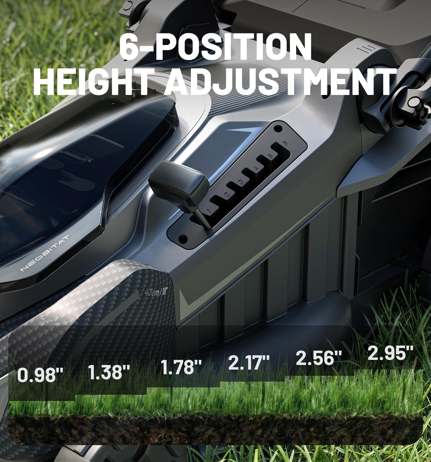Neobitat 40V 18'' Self-Propelled Lawn Mower, 2-in-1 Mulching/Bagging Brushless Cordless Electric Lawn Mower with 6-Position Height Adjustment, Include 5.0Ah Battery x 2 and Rapid Charger