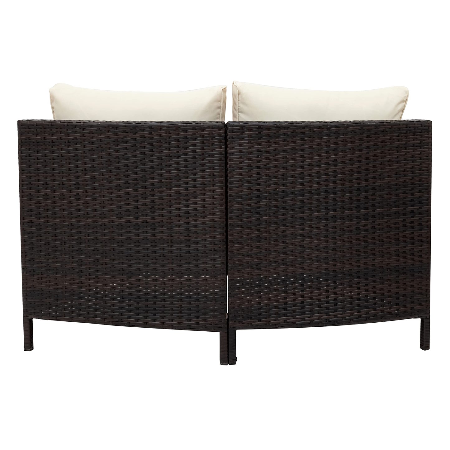 GDFStudio Marlen Patio 5-Piece Conversation Set, Outdoor Half Moon Sectional Sofa Set with Tempered Glass Coffee Table and Removable Cushions, All Weather PE Wicker Modular Sectional Sofa Set, Beige