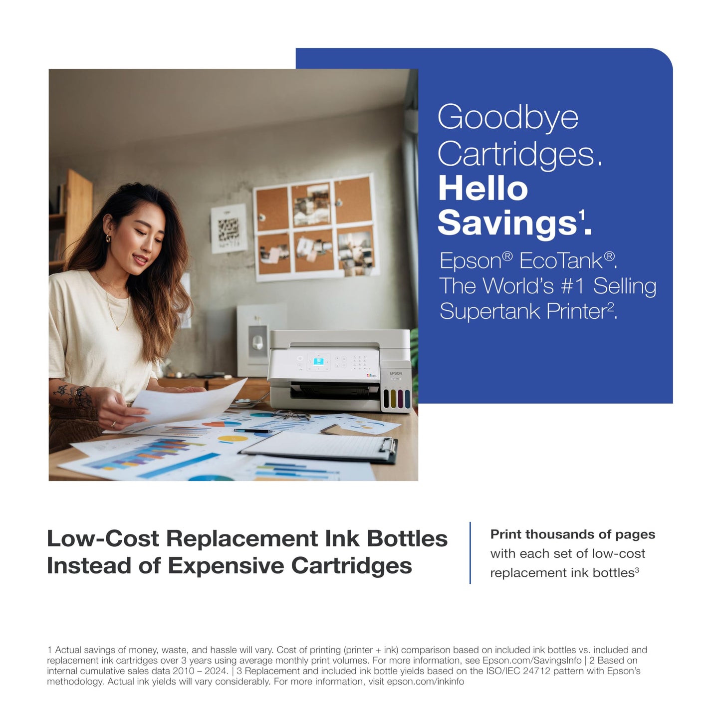 Epson EcoTank ET-4903 Wireless All-in-One Color Supertank Printer with up to 3 Years of Ink, Refillable Tanks, Perfect for Home Office, 11 PPM, 1.44" Color Screen, Built-in Scanner, Fax, ADF – White