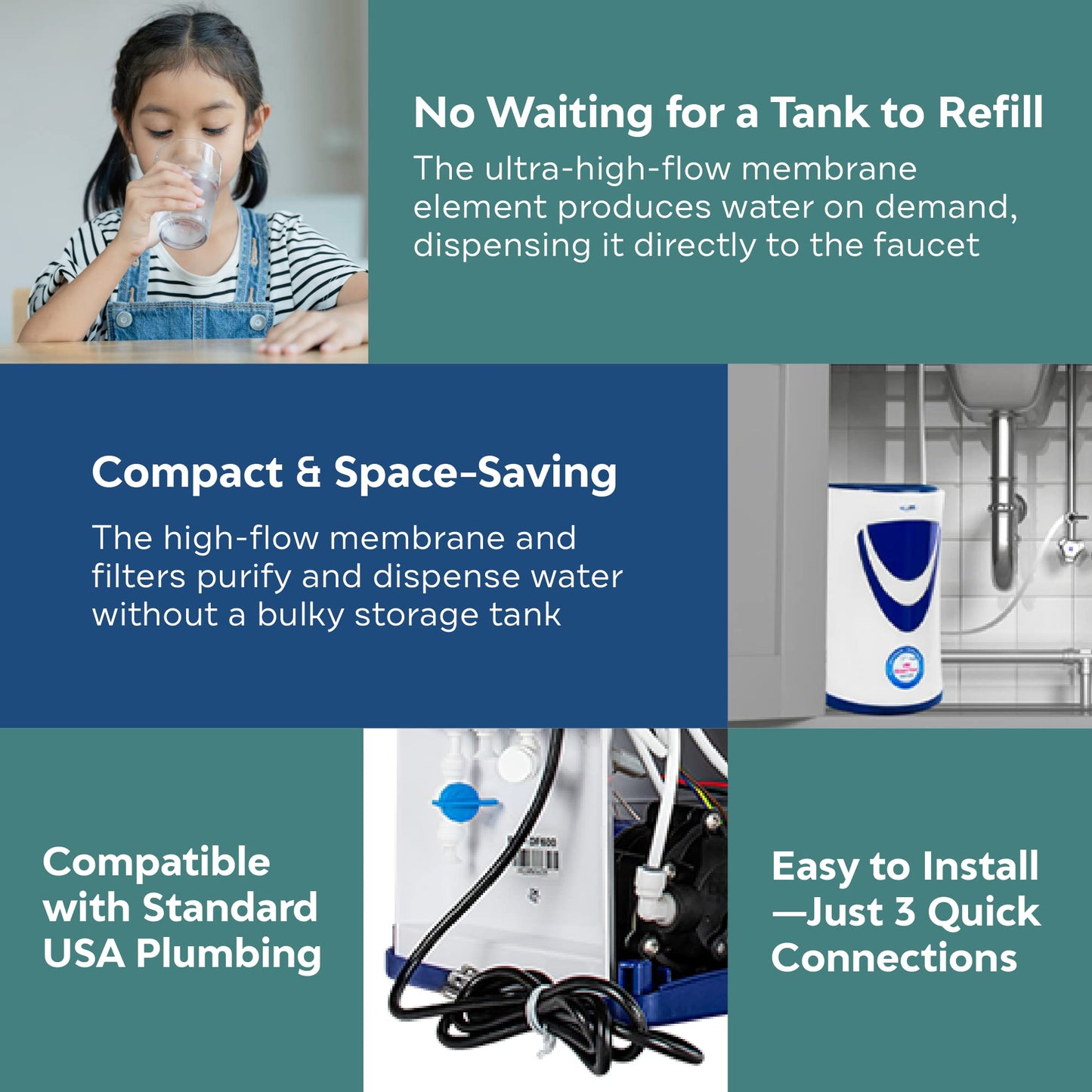 AMI Direct Flow Tankless RO Under-Sink Reverse Osmosis Water Filter System, 600 Gallons Per Day