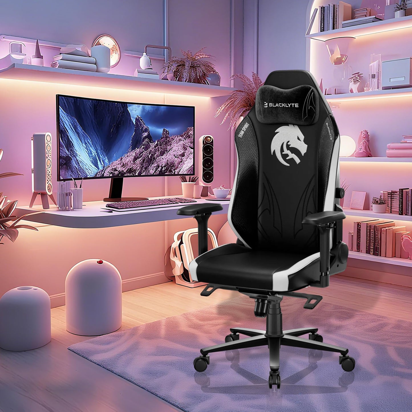 Blacklyte Athena Pro Gaming Chair Computer Chairs with Magnetic Head Pillow and Lumbar Support Height Adjustable with 360°-Swivel Seat Leather Ergonomic Desk Chair for Gaming(Spirit)