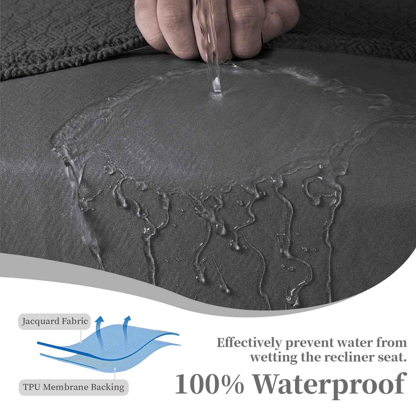 ROFASVCO 100% Waterproof Sectional Recliner Couch Covers for Reclining Couch L Shaped Corner Sectional Sofa Cover Jacquard Stretch L Shape Recliner Slipcovers (5 Seater 2 Console Cover, Deep Grey)