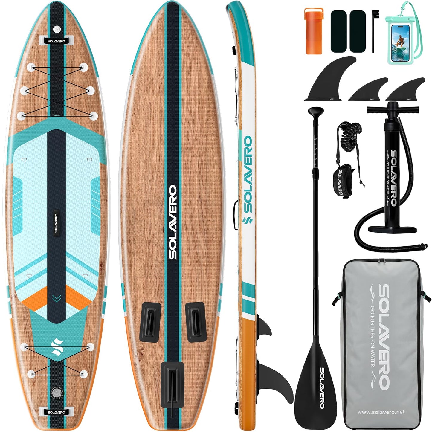 SOLAVERO 11'6" Inflatable Paddle Board with Premium SUP Board Accessories, Stand Up Paddle Board with Anti-Slip EVA Deck for Youth & Adults of All Skill Levels, Inflatable SUP for Yoga, Fishing, Surf