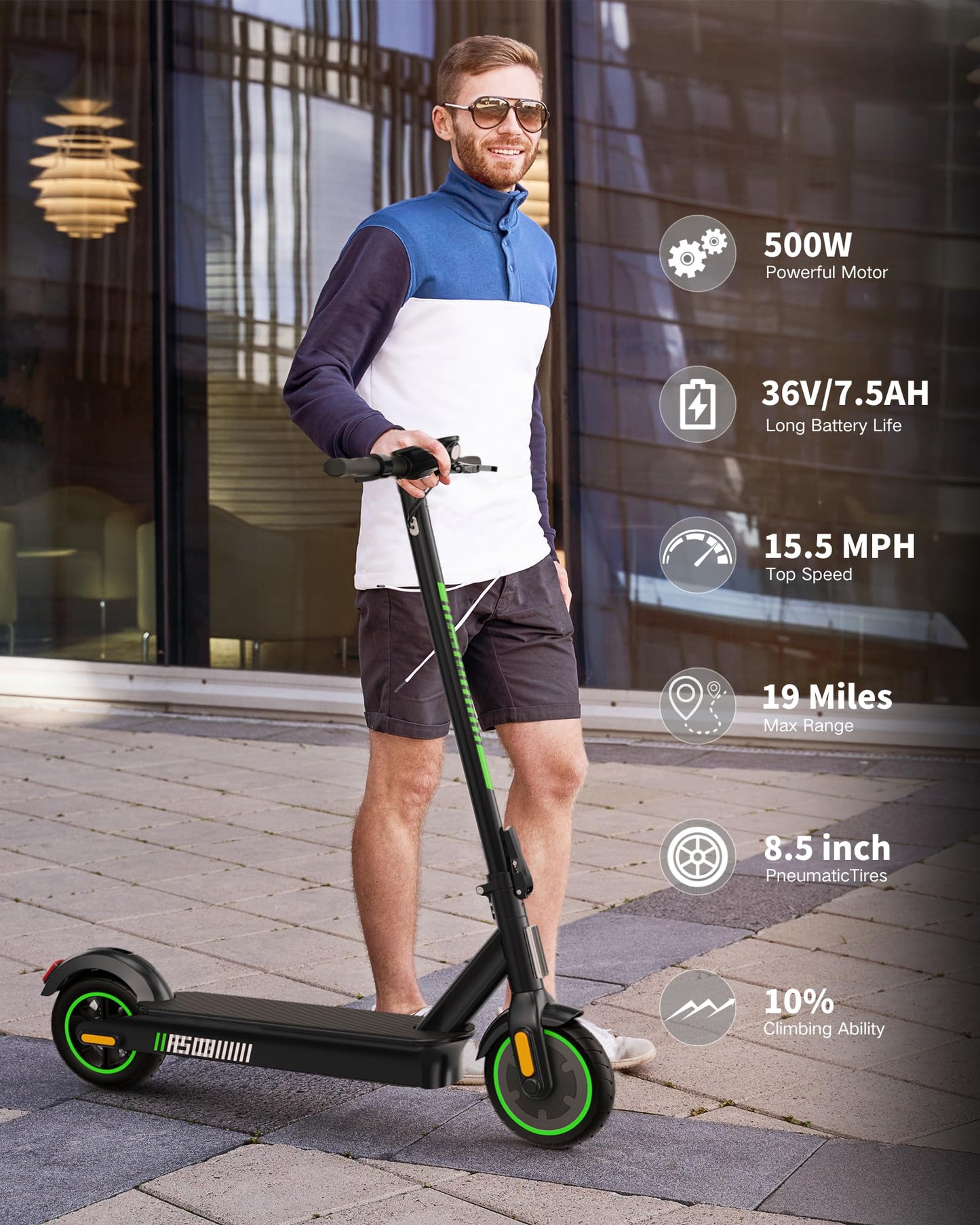 acer Electric Scooter for Adults, 500W Peak Motor, Max Speed 15.5MPH, 20 Mile Long Range, 8.5” Soild Tires, Double Brake System Folding E-Scooter Commuter (ES Series 3)