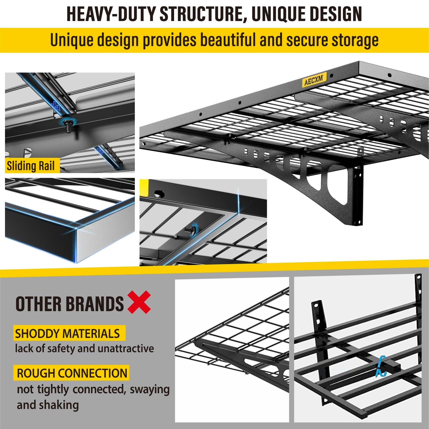 Aecxm 2x3ft 4Pack Wire Shelving Unit Heavy Duty Garage Storage Shelves Wall Mounted Black 1120lbs Load Capacity（24-inch-by-36-inch）