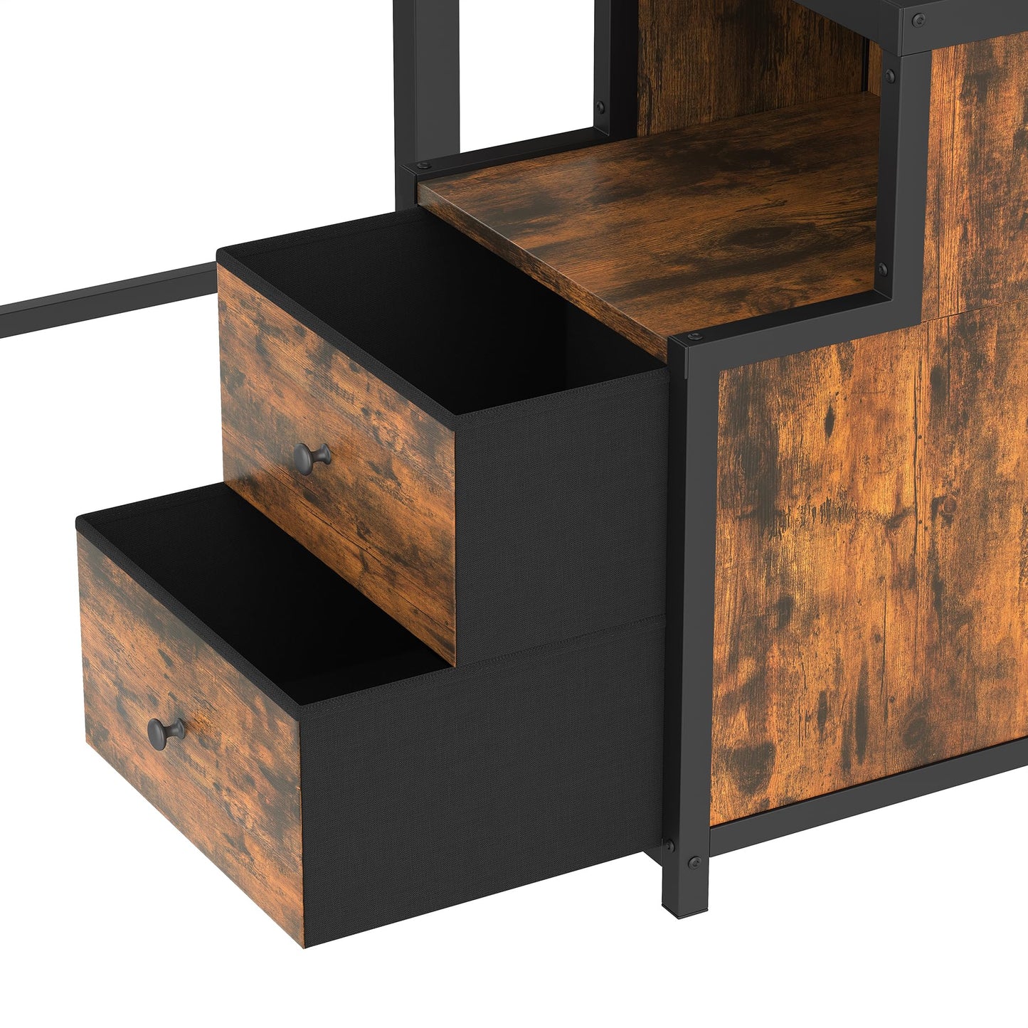 Bellemave Full Loft Bed with L-Shaped Desk and Storage Drawers, Full Size Loft Bed Frame with Computer Monitor Stand, Corner Shelf and Hanger Rod, Adults Loft Beds Nosie-Free, Black