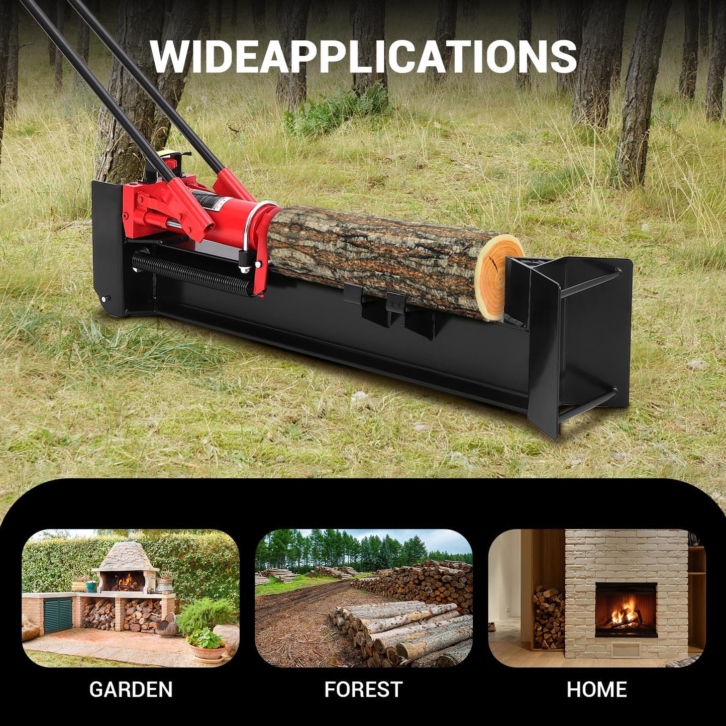 BouPower 12 Ton Hydraulic Manual Log Splitter, Heavy Duty Horizontal Wood Splitter with All-Steel Beam, Portable Firewood Cutter with Built-in Wheels & Spring-Loaded Return, No Gas or Electric Needed