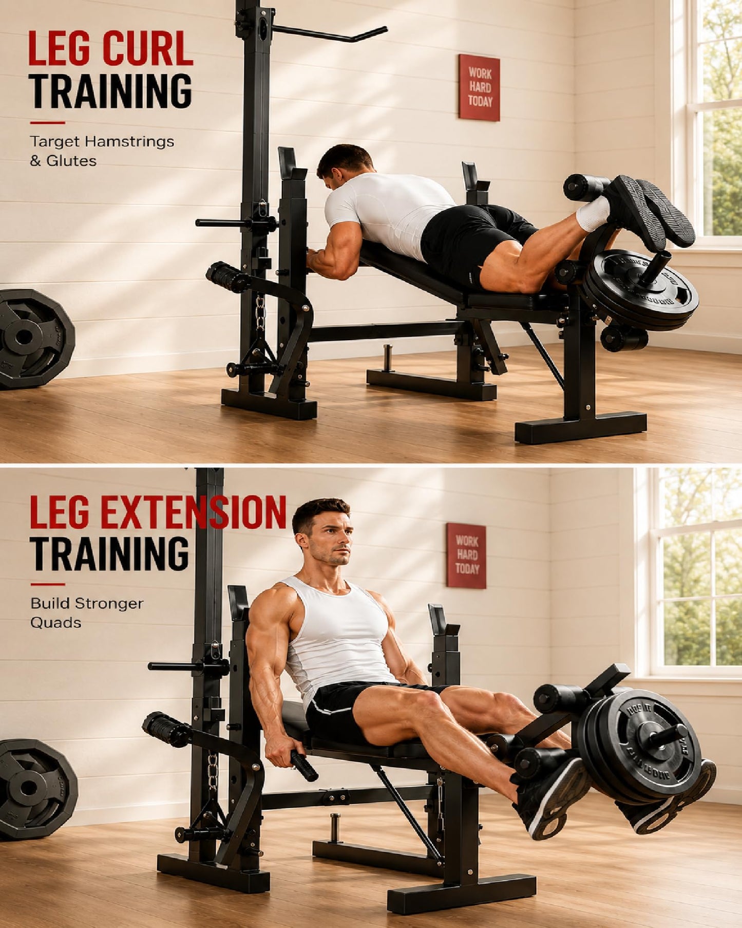 Garvee 8 in 1 Olympic Weight Bench Set with Leg Extension & Curl, Adjustable Bench Press Set with Rack, Preacher Curl Pad, Chest Fly，Lat Pulldown, Multi-Function Home Gym Strength Training Equipment
