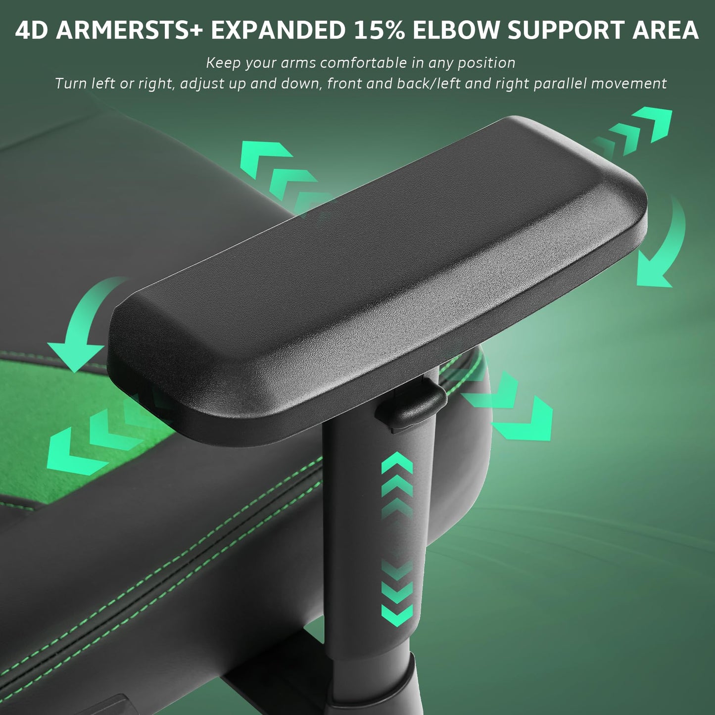 Ergonomic Gaming Chair, Wyrdforging Computer Desk Chairs, 4D Armrests, High Back Office Chair With Headrest & Lumbar Pillow, Tilt Rocker Recliner, Heavy-Duty Base, Black PU Leather & Green Suede Combo