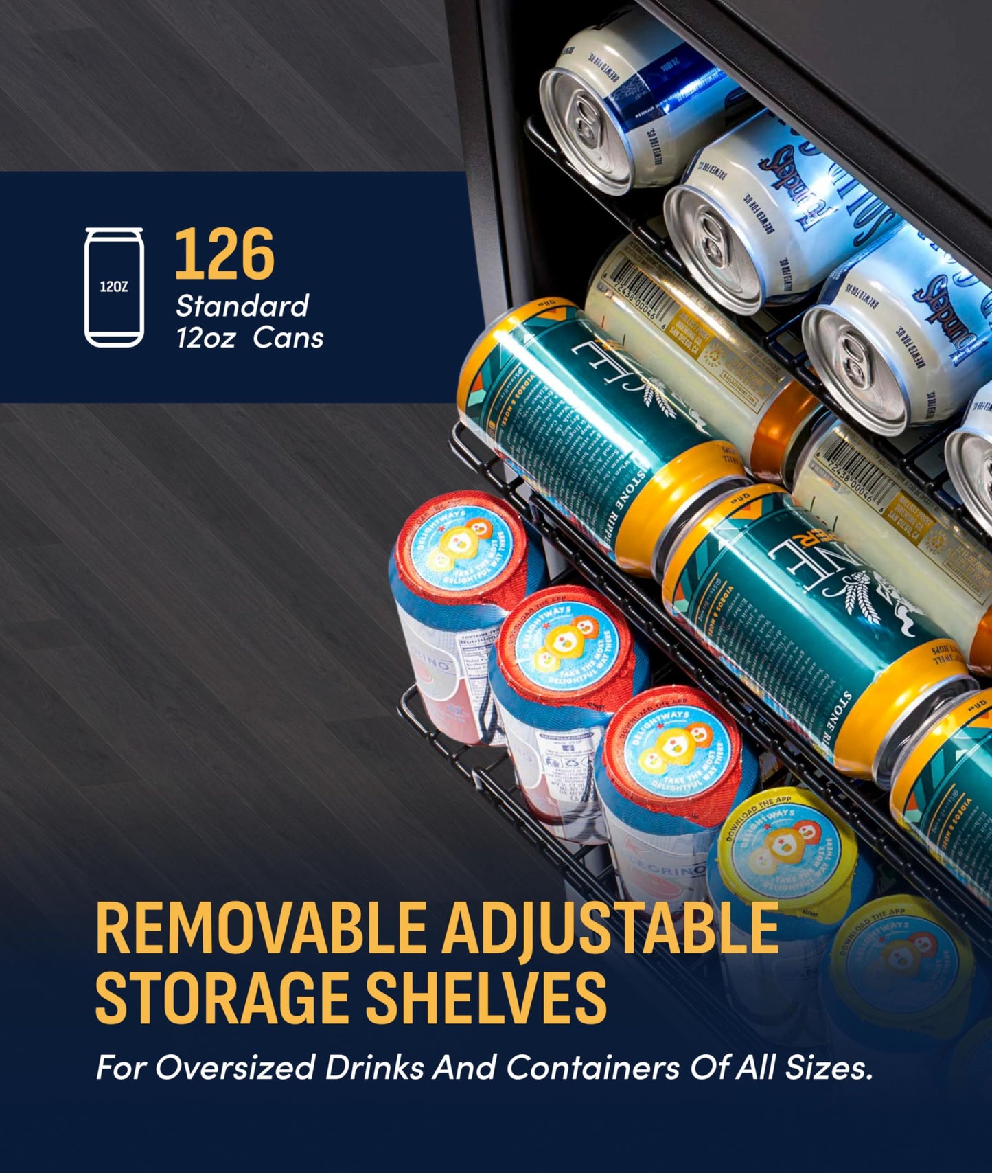 NewAir 126 Can Beverage Refrigerator | Freestanding Small Mini Fridge for Bedroom with Glass Door | Drink Cooler with Adjustable Shelves, Quiet Cooling & Locking Door | Black