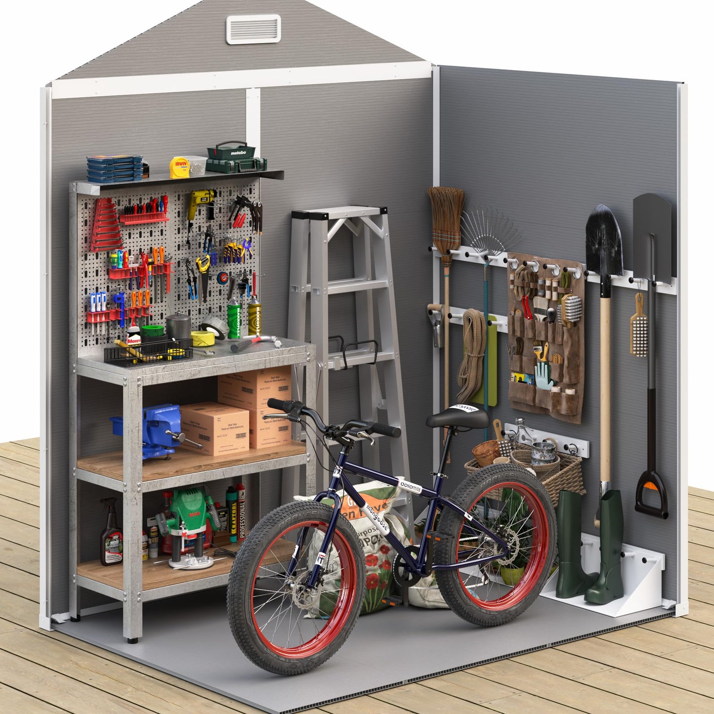 UDPATIO Outdoor Resin Storage Shed 6x4 FT, Plastic Garden Shed for Bike, Garbage Can, Tool, Outside Sheds with Lockable Door for Backyard, Patio, Lawn, Grey & White
