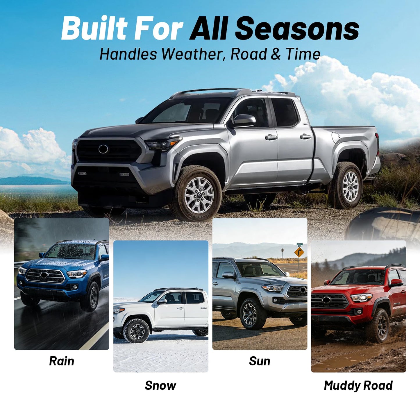 260LBS Heavy-Duty Roof Rack Cross Bars Fit for 2024–2026 Toyota Tacoma Double Cab, Aluminum Low-Profile Crossbars, Waterproof Design, Fits Kayak, Bike, Canoe, Snowboard and Cargo Accessories