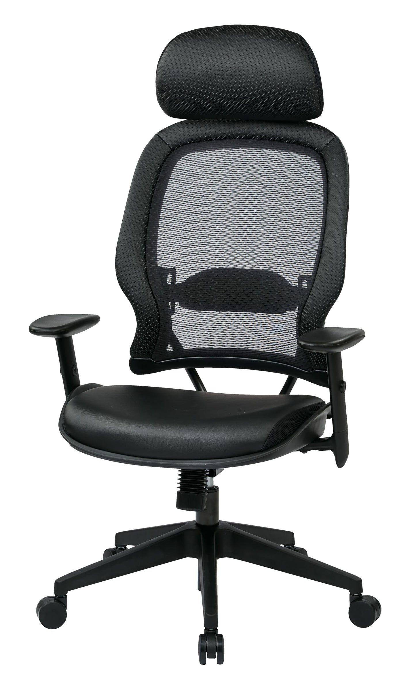 Space Seating Professional AirGrid Back and Padded Black Eco Leather Seat, 2-to-1 Synchro Tilt Control, Adjustable Arms and Tilt Tension with Nylon Base Executives Chair with Adjustable Headrest