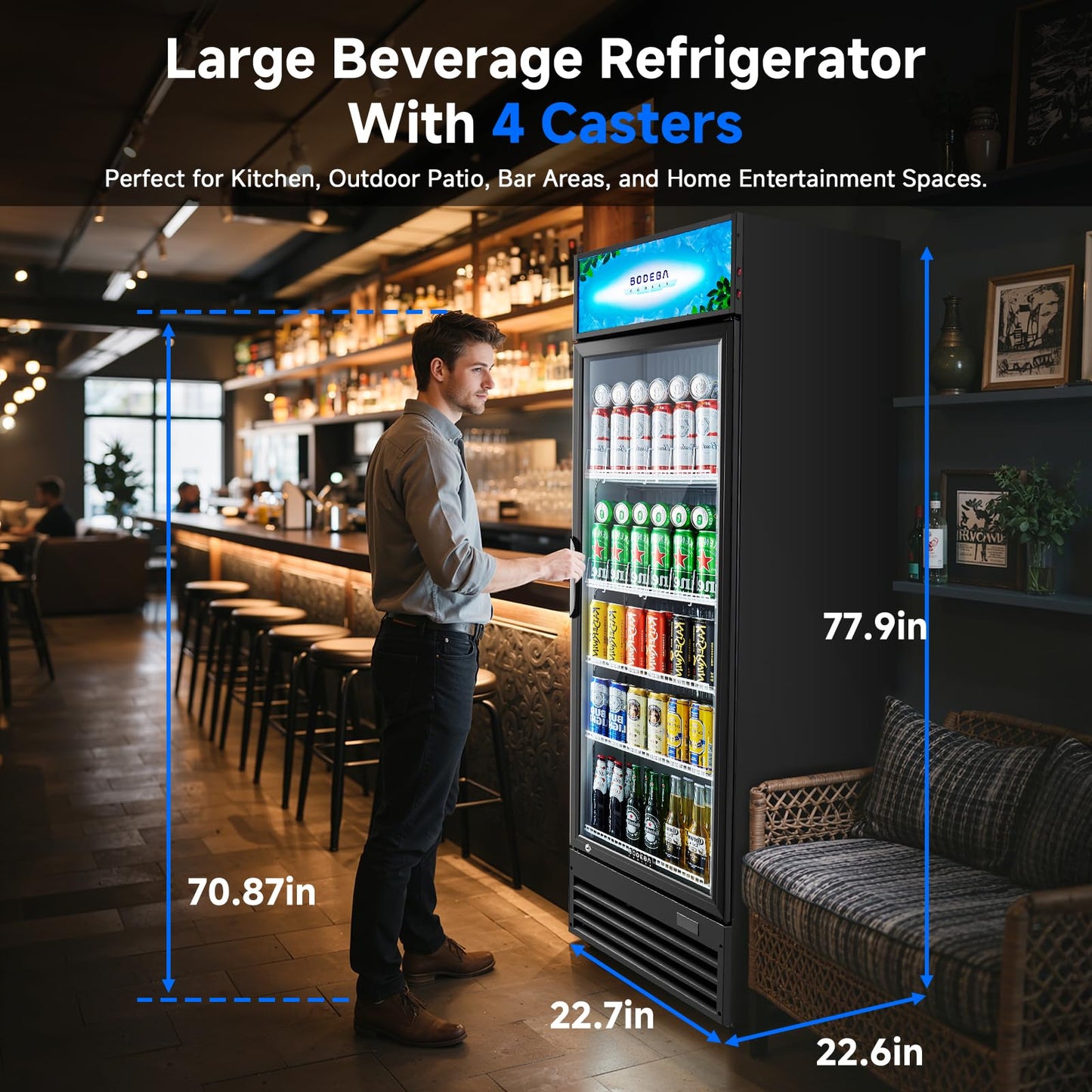 BODEGACOOLER Beverage Refrigerator, 12.5 Cu.Ft. Commercial Glass Door Display Fridge – Holds 420 Cans, Perfect for World Cup Watch Party & Summer BBQ, Drink Cooler for Home Bar, Patio, Garage,Man Cave