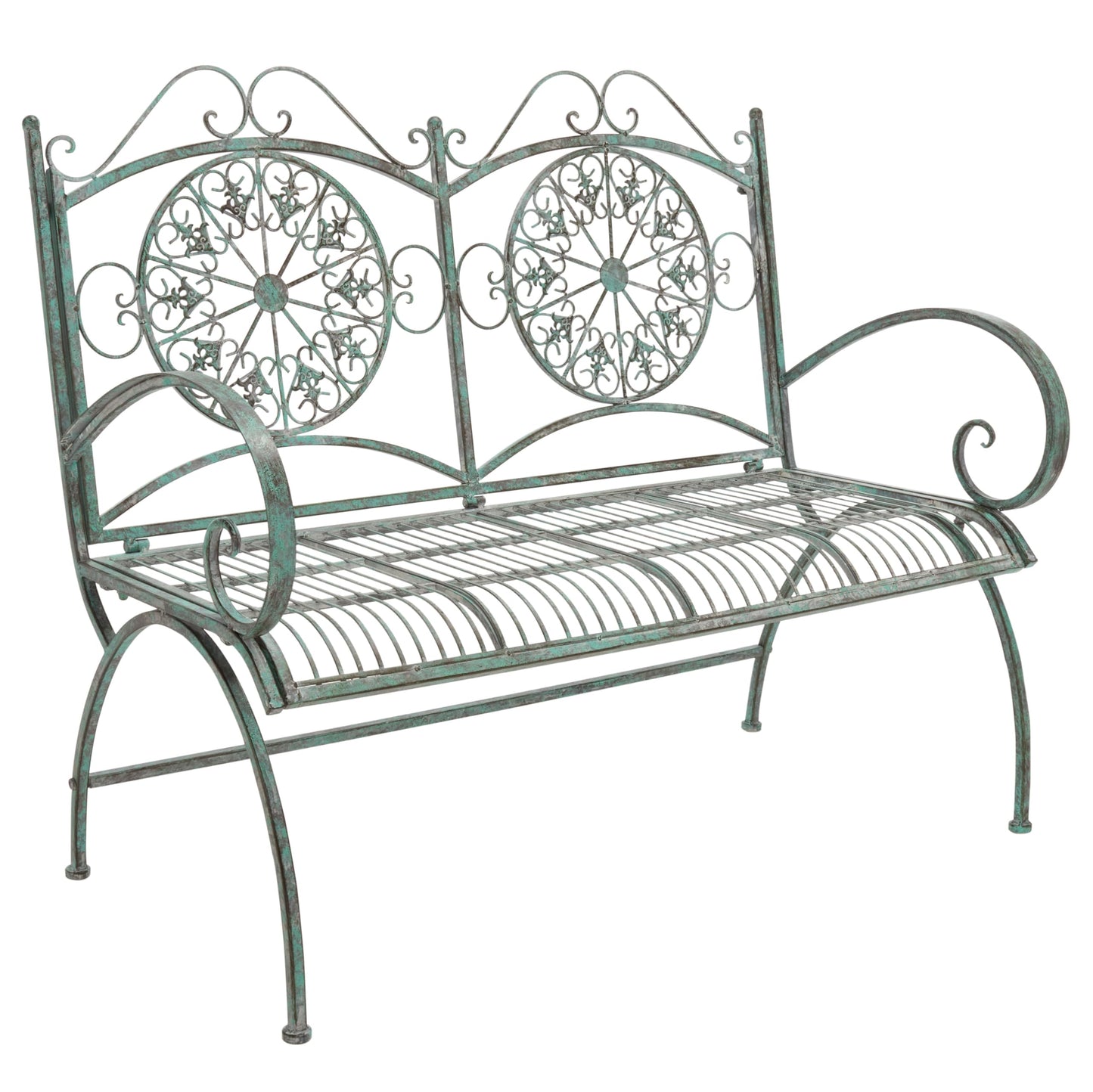SAFAVIEH Outdoor Collection Sophie Victorian Scroll Antique Dark Green Wrought Iron 4-Piece Patio Set