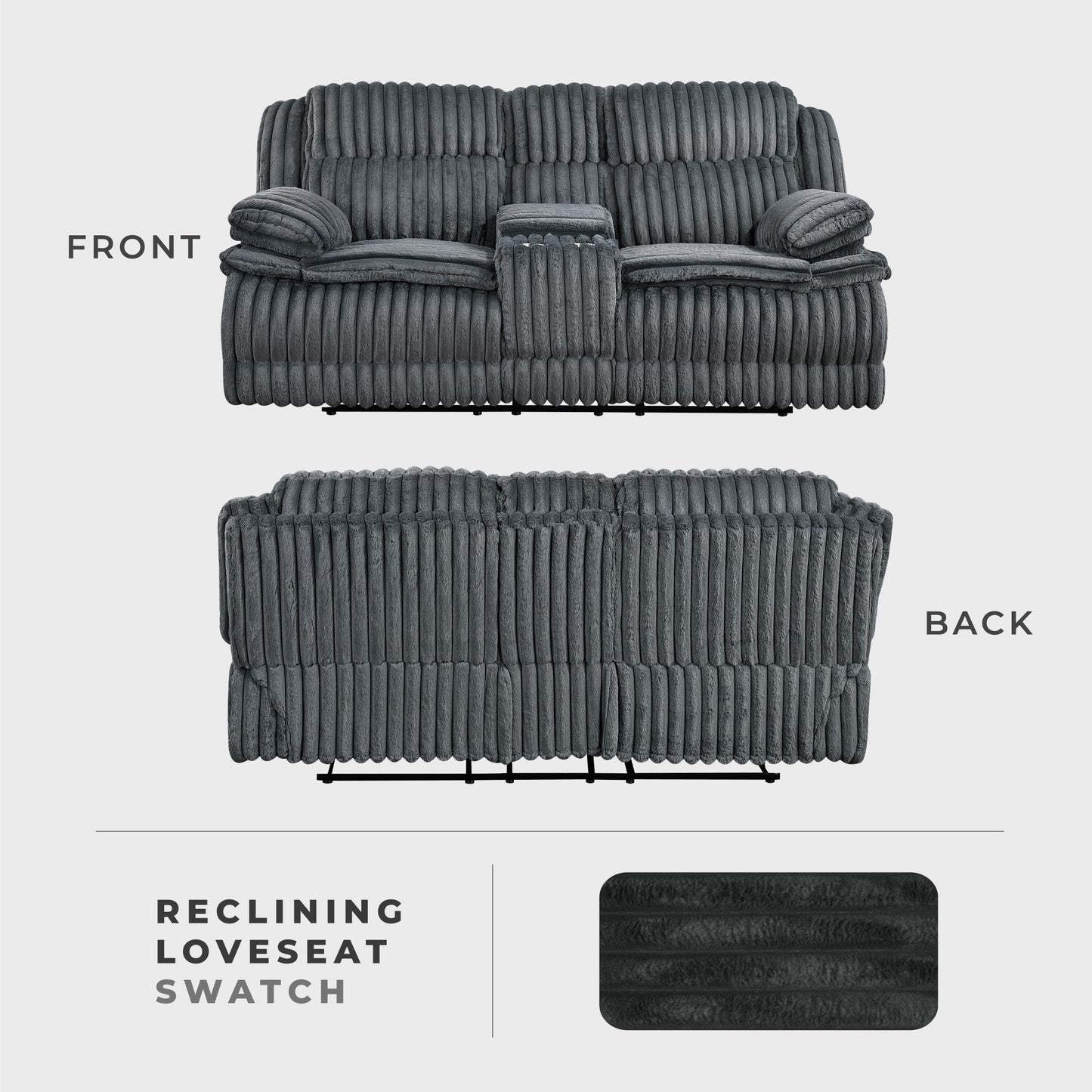 Lexicon Manual Double Reclining Loveseat with Center Console, Corduroy Manual Wall Hugger Recliner Couch, Pillow Top Arms, Cup Holders, Hidden Storage, Cozy Loveseat for Living Room, Dark Gray