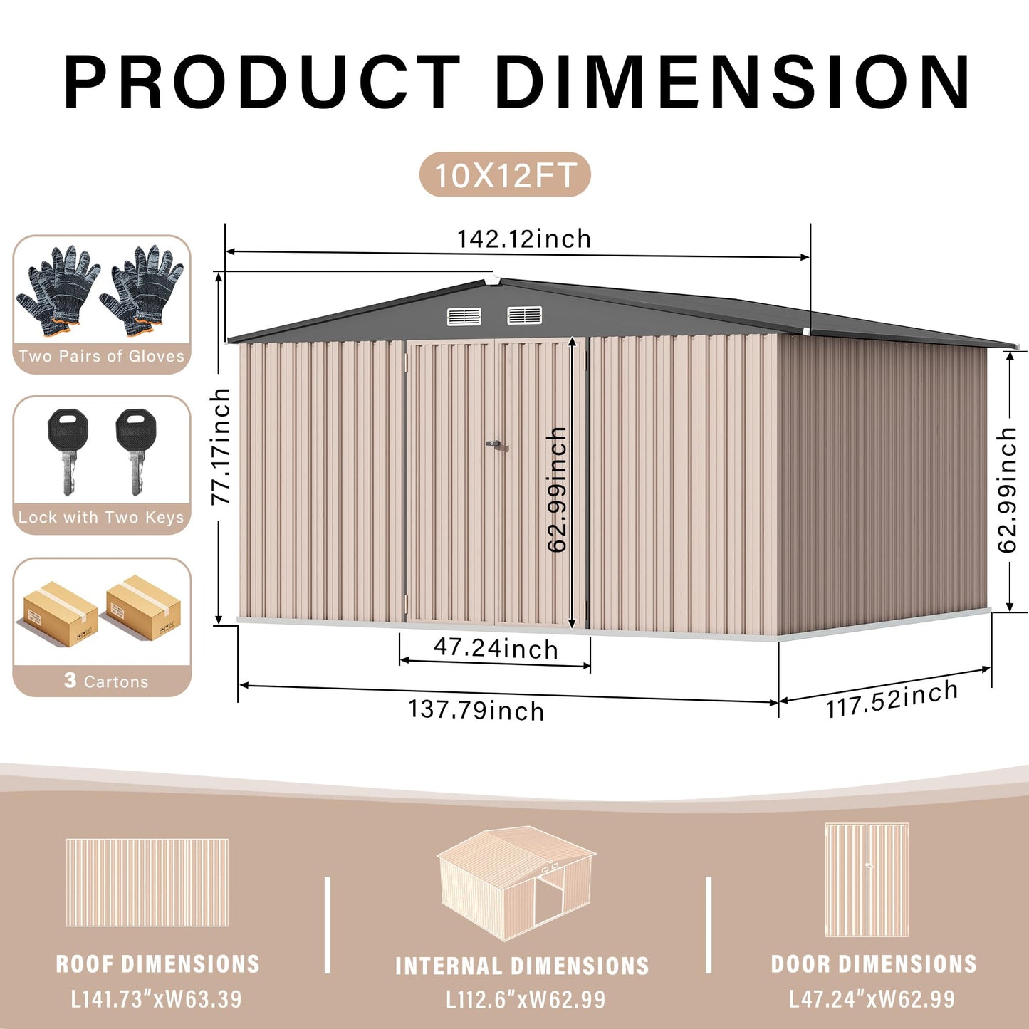 12X10 ft Outdoor Metal Storage Building, Outdoor Shed with Secure Lockable Door & Air Ventilation System, Premium Metal Tool Shed for Garden, Backyard, Patio, Ideal for Lawn Equipment & Tools