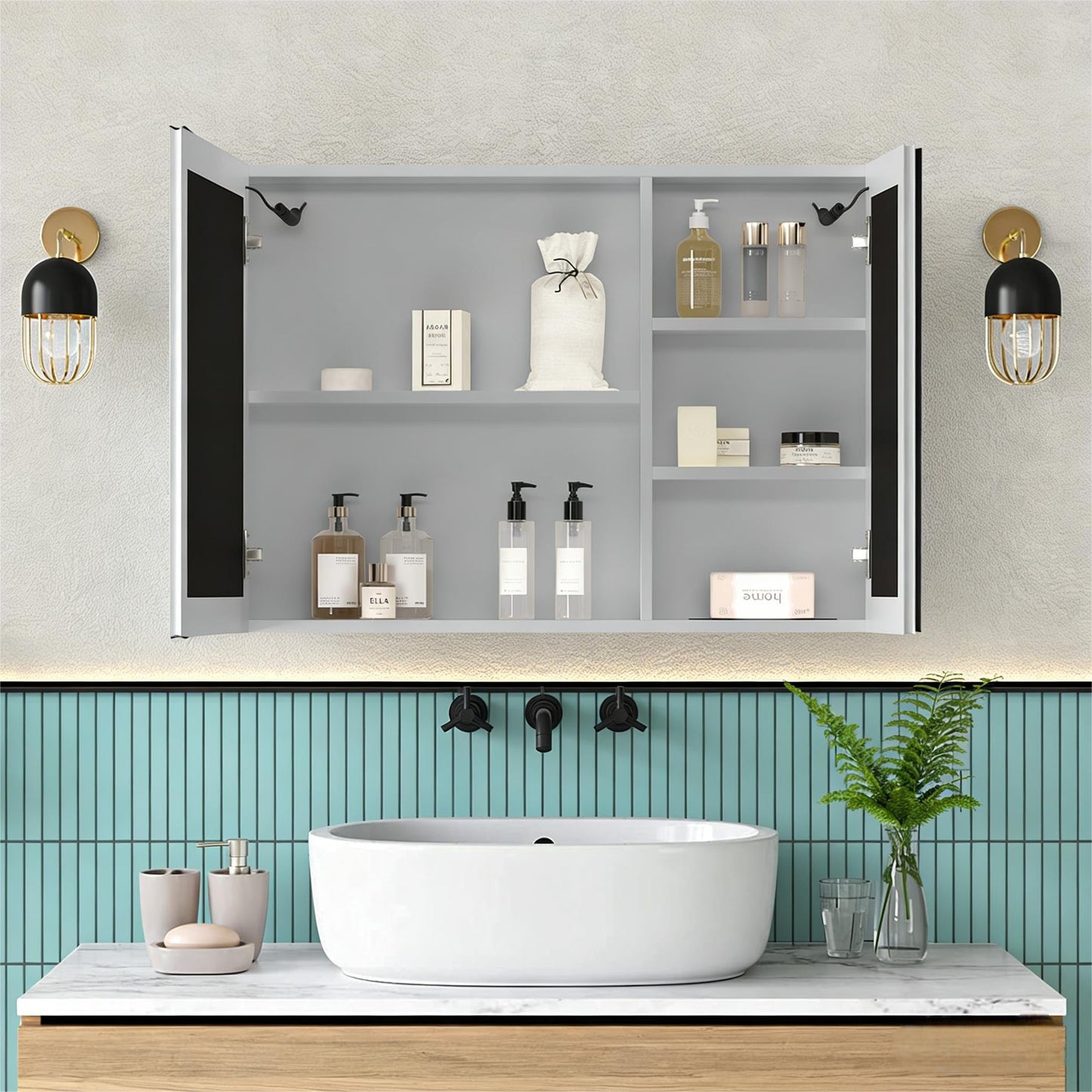 Umeiga 36x24 Medicine Cabinet Mirror with Storage, Pre-Assembled Medicine Cabinets for Bathroom, Recessed or Surface Mount Large Silver Mirrored Medicine Cabinets (Horizontal)