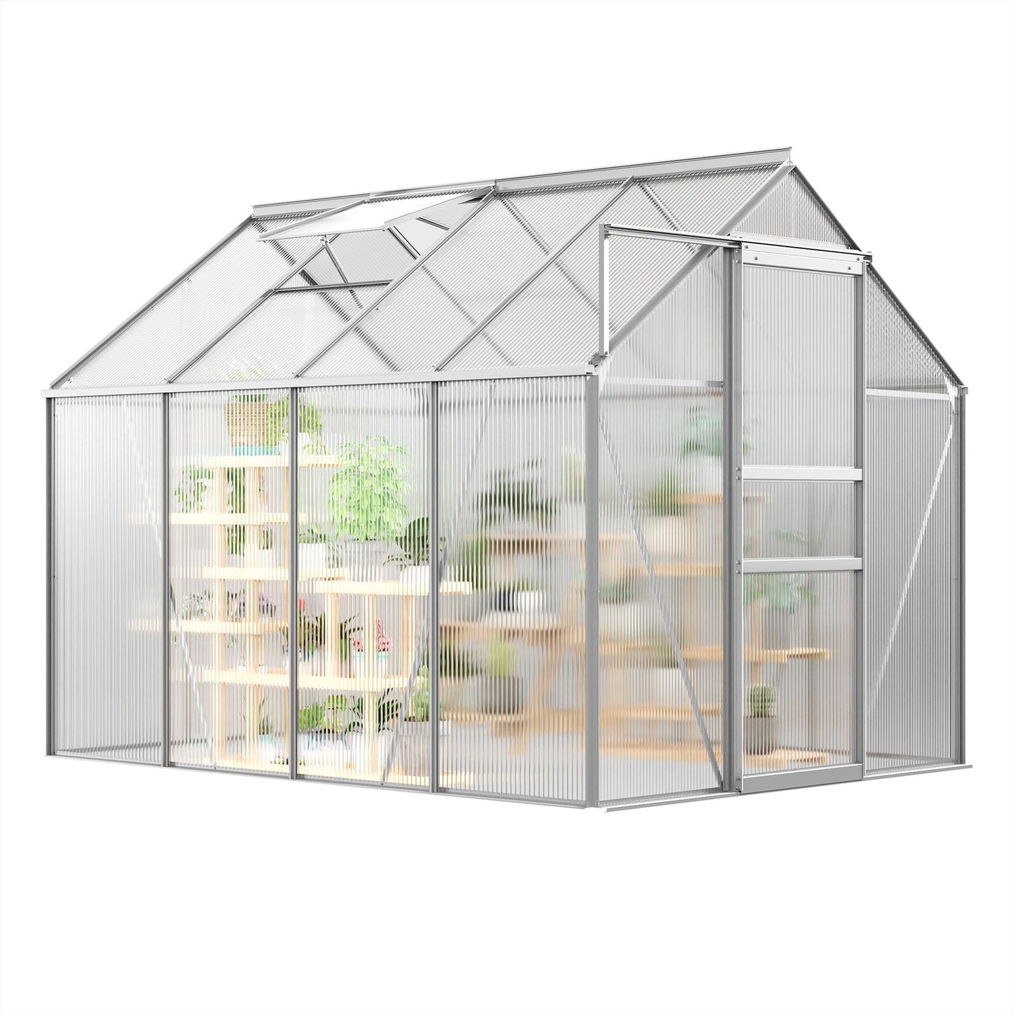 IDEALHOUSE 6 x 8FT Greenhouse for Outside, Polycarbonate Greenhouses with Aluminum Frame, Sliding Door, Adjustable Roof Vent for Backyard, Outdoor Green Houses Garden Backyard, Patio