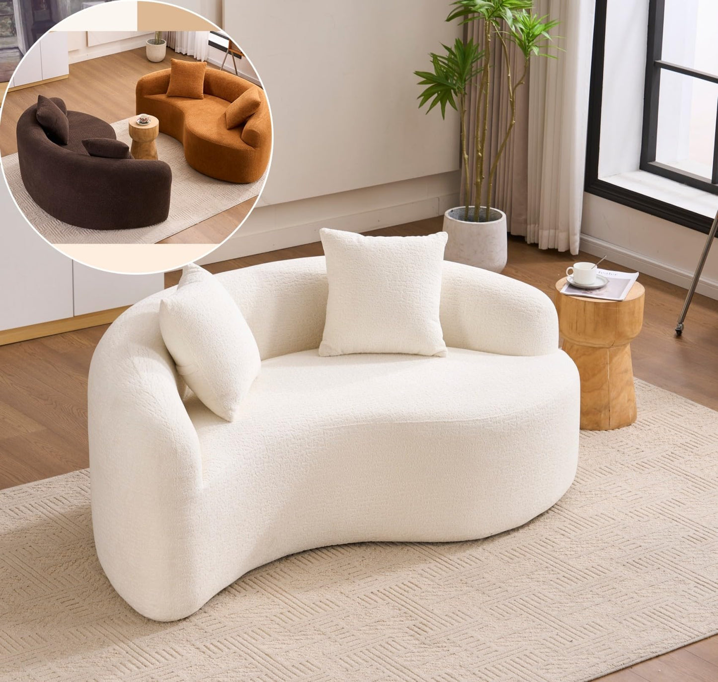 KEIKI S-Curved Loveseat Chenille Couches with 2 Pillows, Upholstered Luxury Plush Cloud Sectional Sofa for Living Room Apartment, Full Sponge Compression