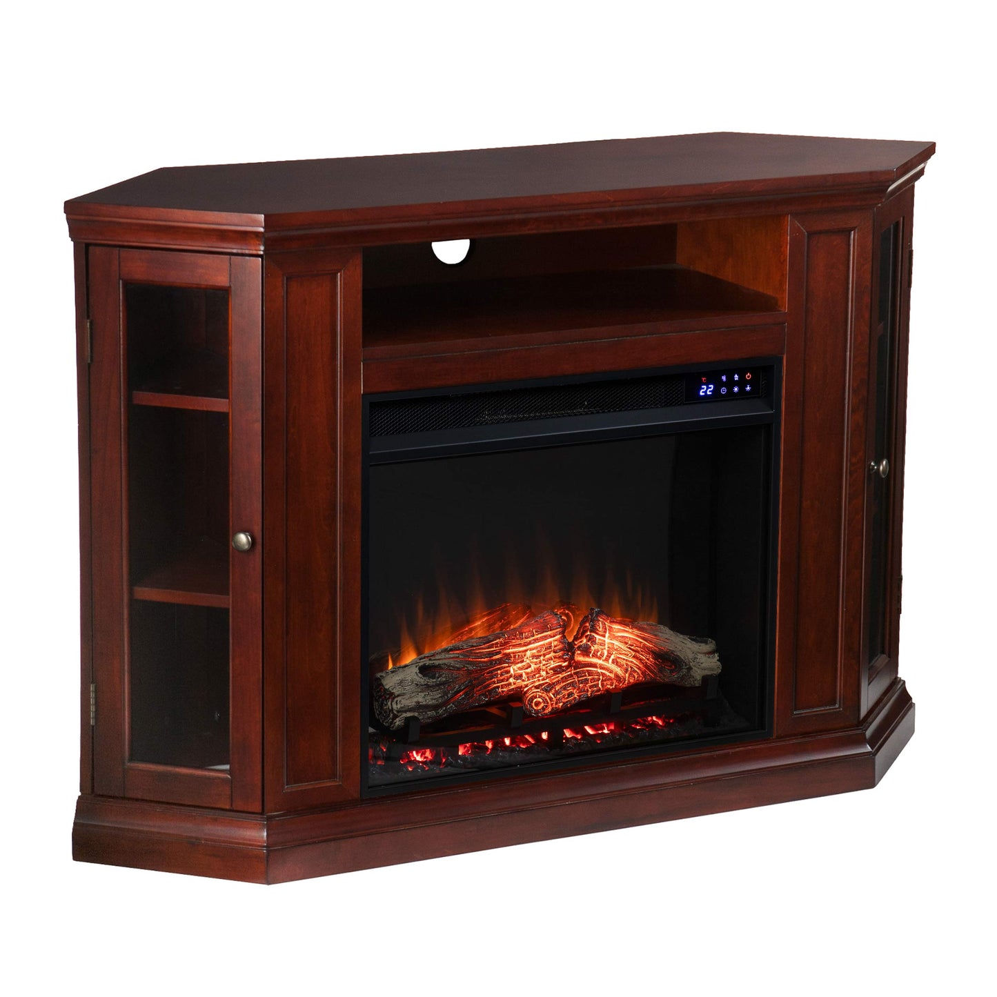 SEI Furniture Claremont Corner Convertible Electric Fireplace with Storage, New Cherry
