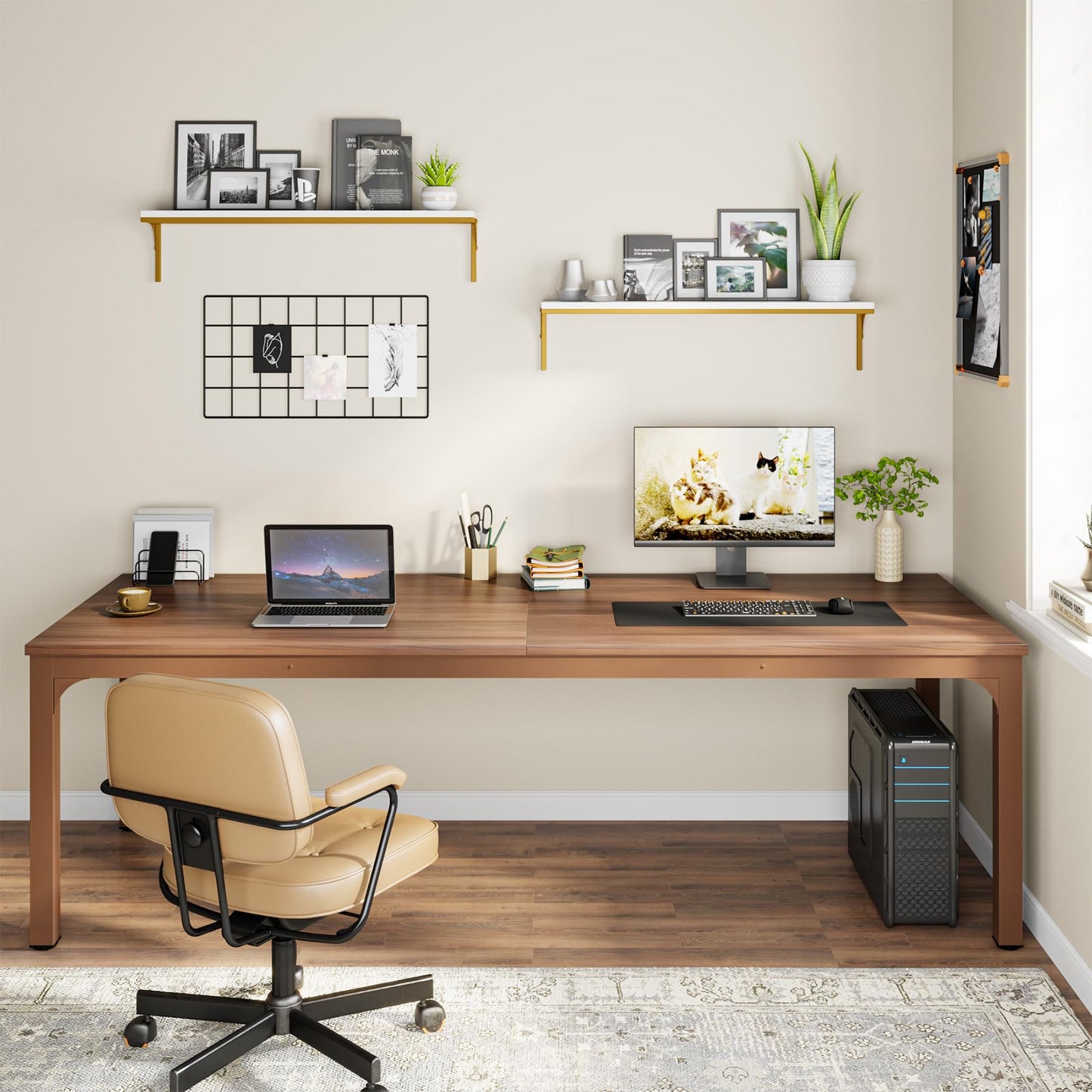 Tribesigns 78.7 Inches Extra Long Computer Desk 2 Person Desk, Double Long Desk, Workstaion for Home Office, Coffee Brown