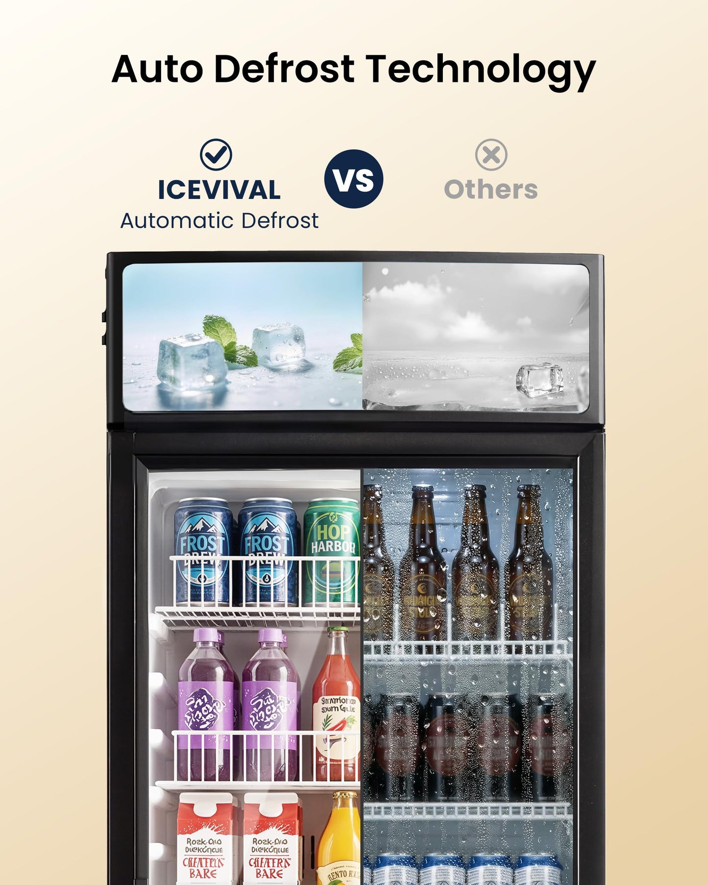 ICEVIVAL Commercial Beverage Refrigerator, 6 cu.ft Glass Door Drink Cooler with LED Lightbox & Lock, 32-50℉ Adjustable Temperature, ETL Certified Display Fridge for Bar, Restaurant & Shop