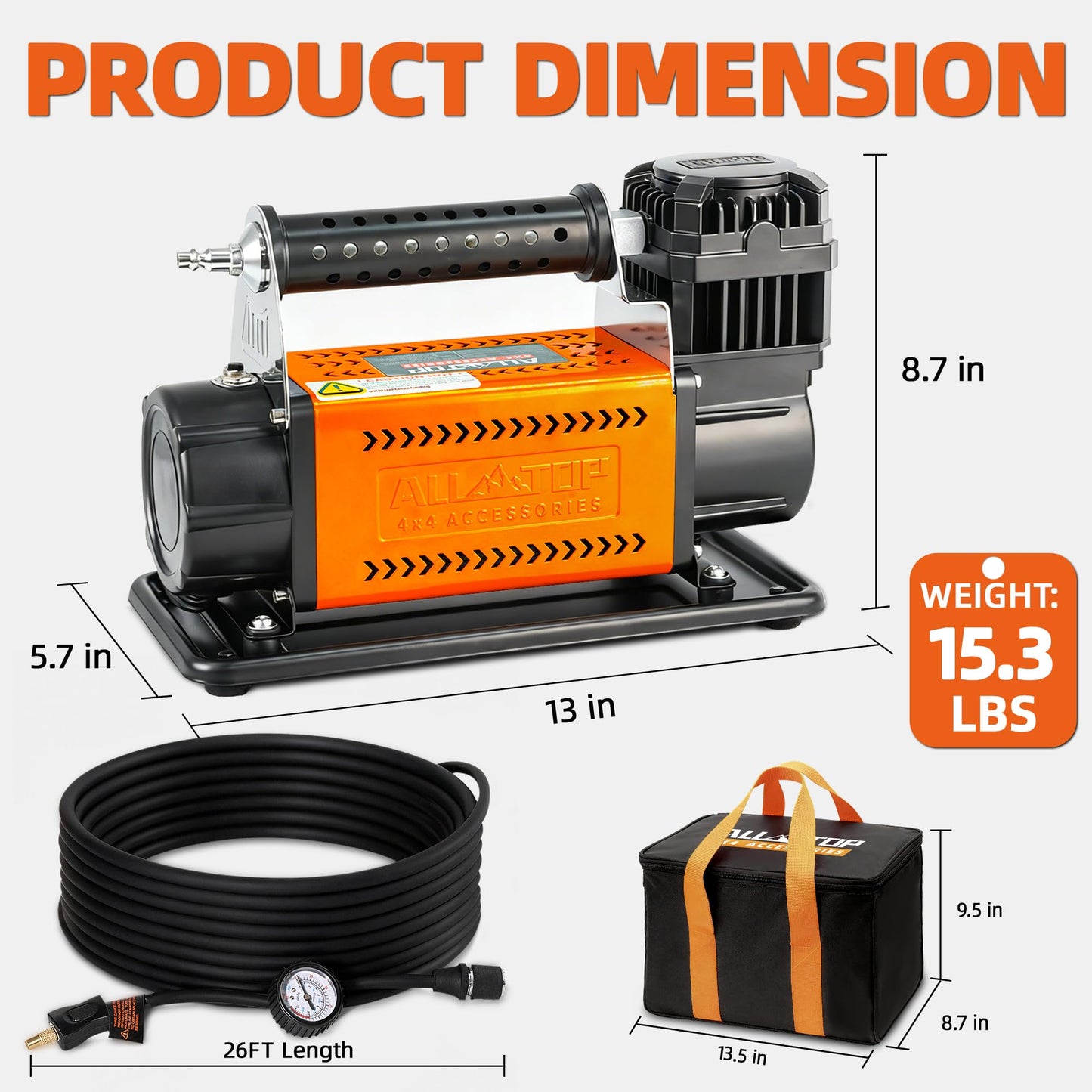 ALL-TOP Air Compressor Kit, 12V Portable Inflator 7.06CFM, Offroad Air Compressor for Truck ,Air Pump for Car Heavy Duty, Max 150PSI for SUV 4x4 Vehicle RV Tire
