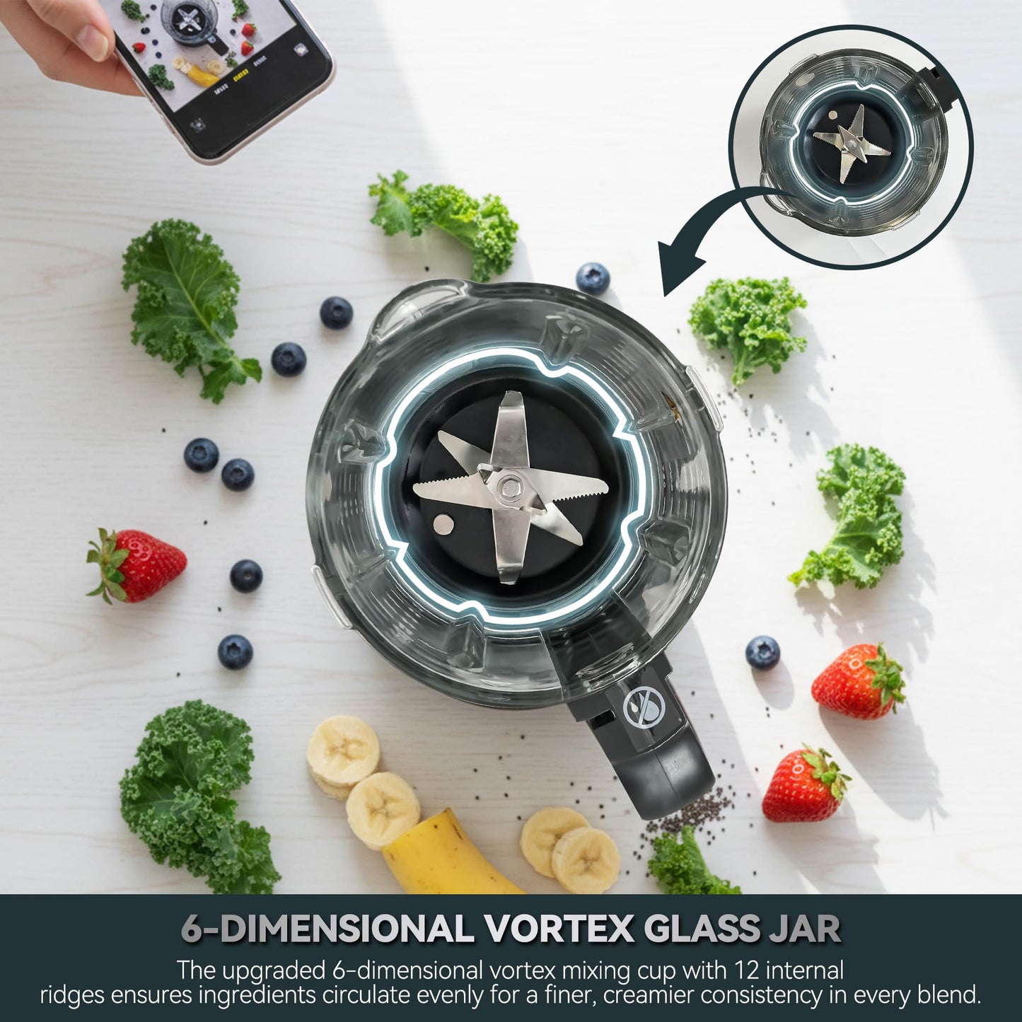 Glass Blenders for Kitchen – Stainless Steel Professional Blender for Smoothies 1500W Motor, Nut Milk Maker Machine 9 Adjustable Speeds, 14 Preset Programs, BPA-Free Glass Jar blender, Soy Milk, Soups