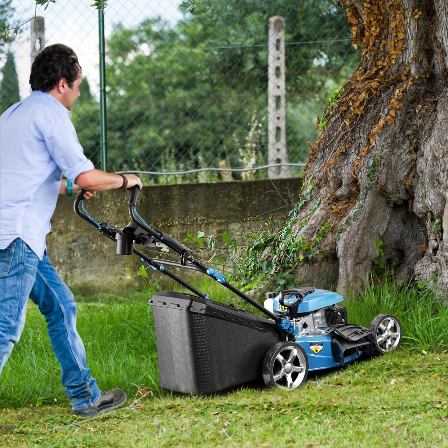Gas Powered Push Lawnmower, 21-Inch Cutting Deck, 201cc 4-Cycle Engine, 7 Levels Adjustable Cutting Height, 3-in-1 Functions (21-inch-201cc)