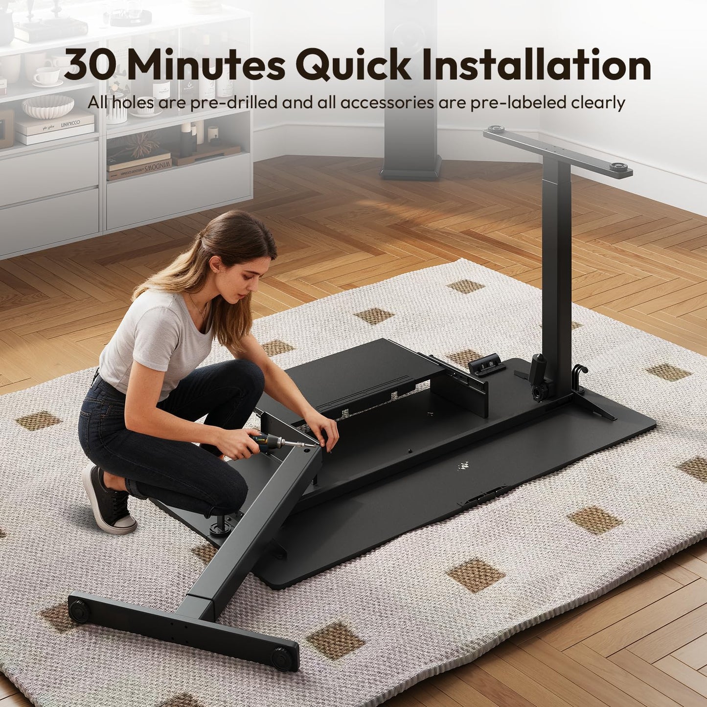 Gamork Electric Standing Desk with Keyboard Tray,55x24 inches Adjustable Height Stand Up Desk,3 Preset Heights,Equipped with Hooks,Raising Desks for Home Office and Computer Workstation,Black