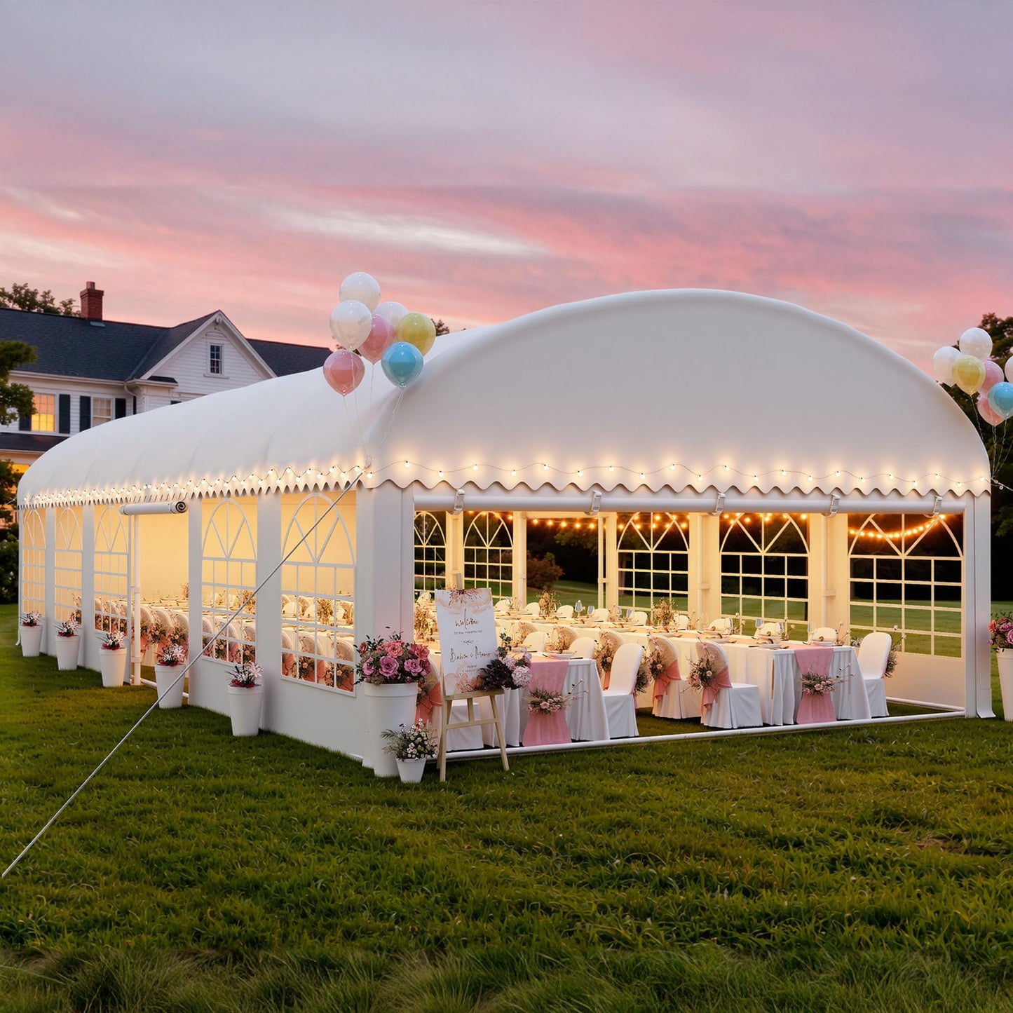 DWVO 20x40ft Arch Party Tent Outdoor Heavy Duty Wedding Event Shelters Galvanized Canopy with Upgraded Large Roof, 3 Storage Bags, Removable PVC Sidewalls, White