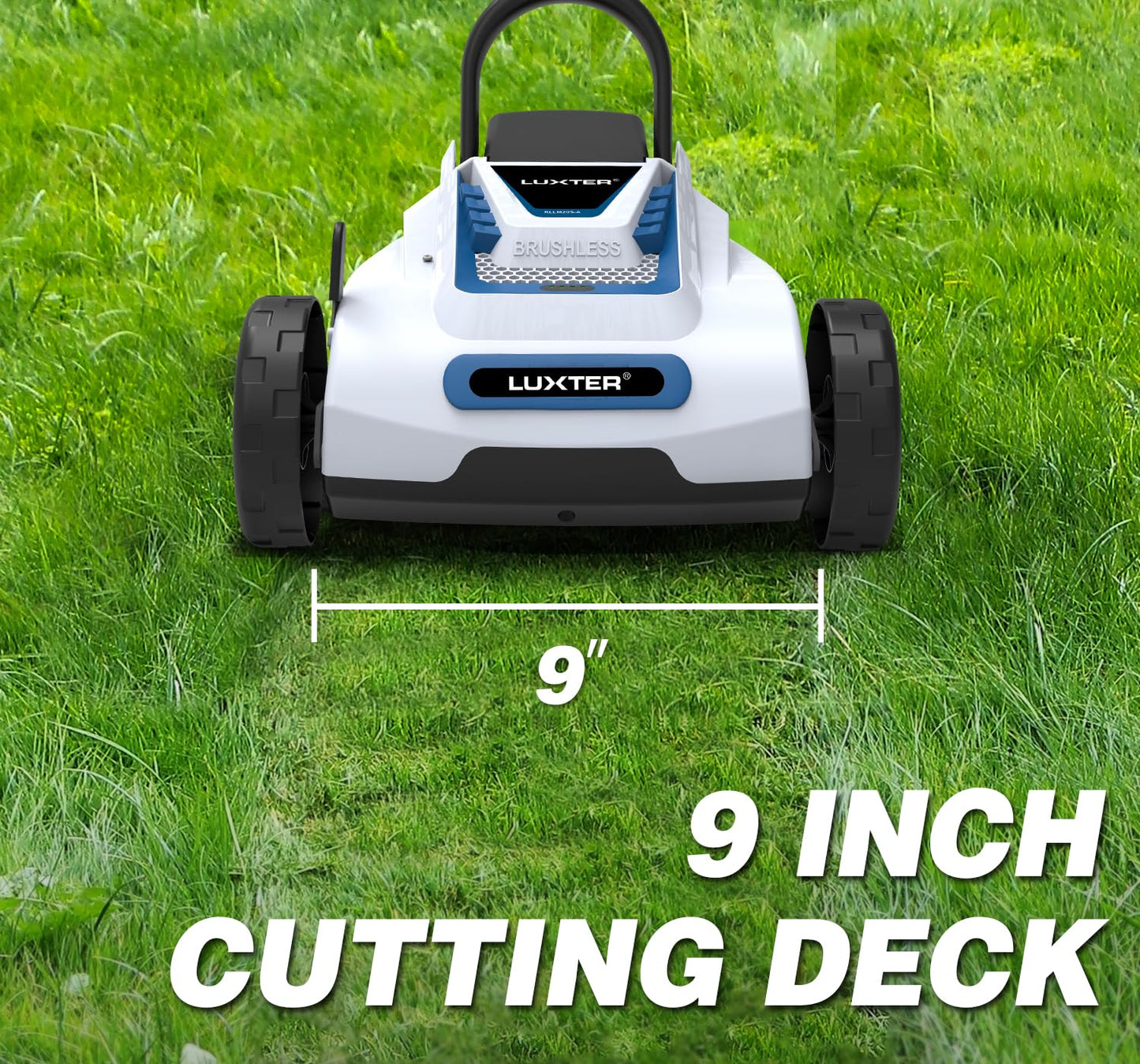 LUXTER 9 Inch Cordless Lawn Mower 6000RPM Brushless Motor 3 Adjustable Cutting Heights (1.5"-2.3") Electric Grass Trimmer 20V 4.0Ah Battery & Charger Mini Lawn Mower for Garden Yard Work and Lawn Care