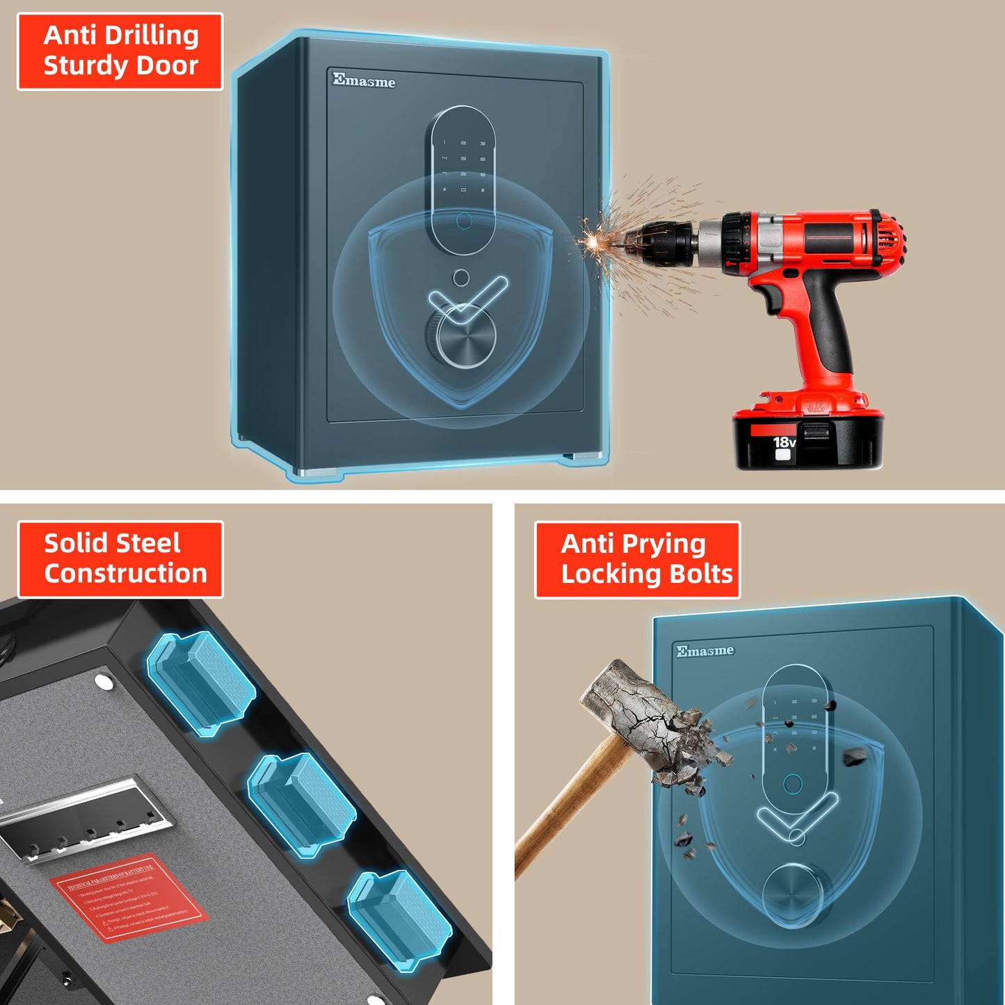 Safe Box, Money Safe with Fireproof Waterproof Bag, Medium Size Safes with Digital Keypad, Dual Alarm System, Removable Shelf for Valuables & Cash (Upgrade 2.0 CUFT Biometric