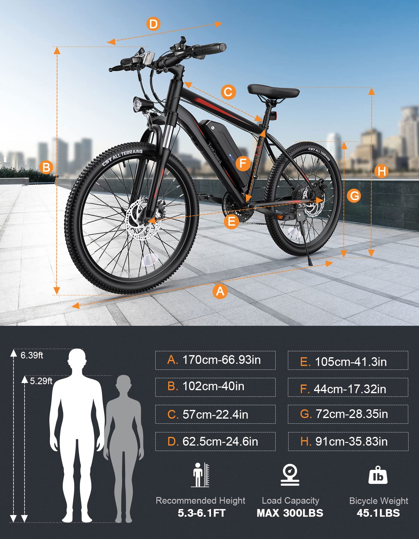 TotGuard Electric Bike for Adults, 26'' Ebike with Peak 500W Motor, Up to 50 Miles Electric Mountain Bike with Lockable Suspension Fork, Eletric Bicycle with 36V 374Wh Battery, 21 Speed, LCD Display