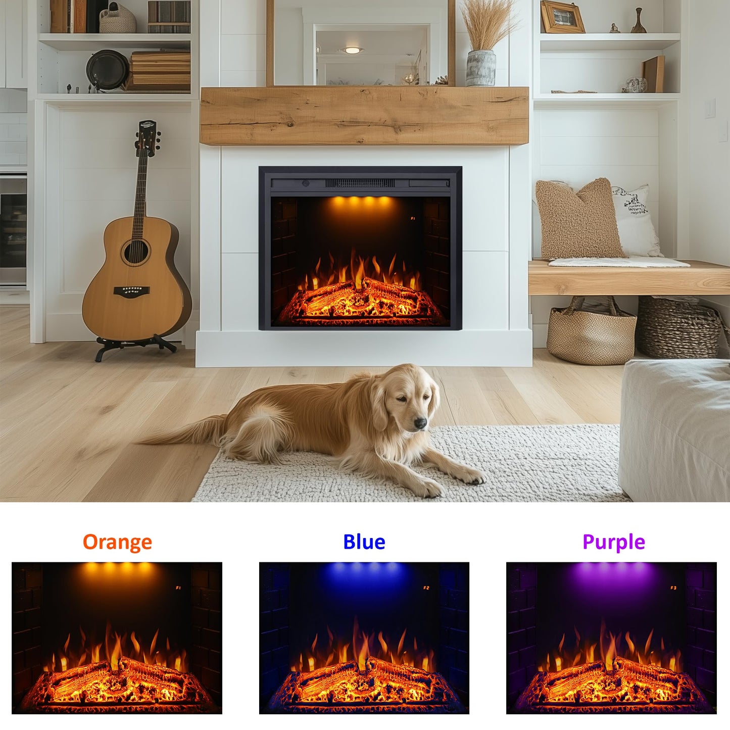 Valuxhome Electric Fireplace Heater Insert with Overheating Protection, Fire Crackling Sound, Remote Control, 750/1500W, Black, 43" L * 27" H