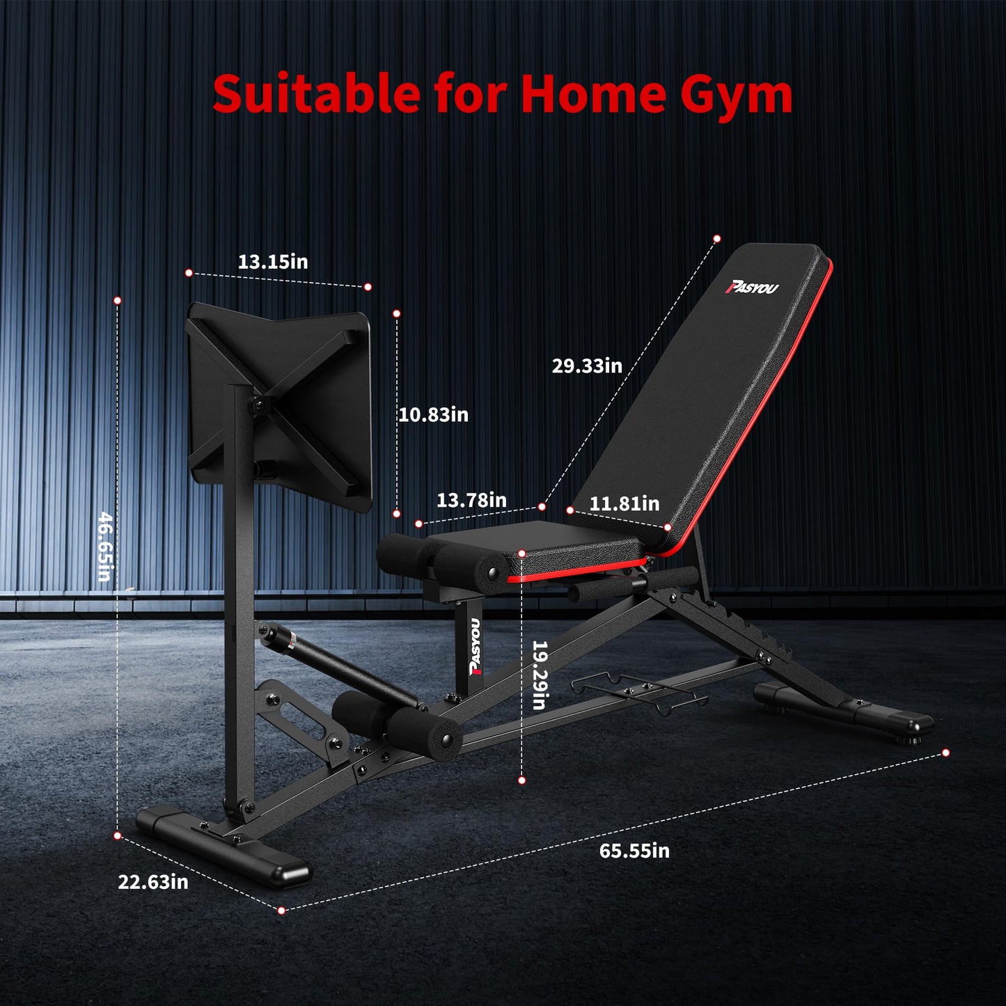 PASYOU Leg Press Machine, Adjustable Weight Bench with Leg Extension, 1300LBS Weight Capacity Leg Press Machines for Home Gym Full Body Exercise, Leg Workout Equipment with Dumbbell Rack