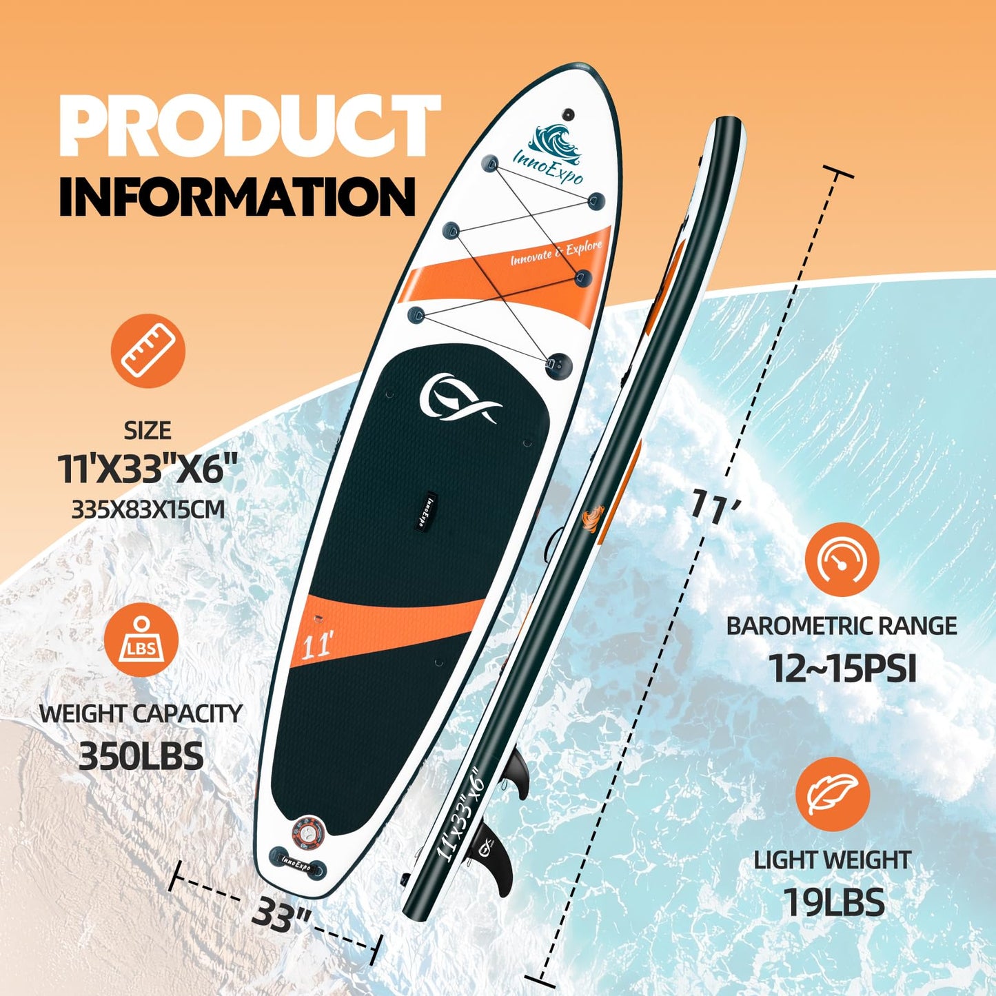 InnoExpo Inflatable Stand Up Paddle Boards with Premium Accessories, Wide Stable SUP Paddle Board Design, Non-Slip Comfort Deck for Youth & Adults (Dark Teal/Kayak Seat, 11'x33''x6'')